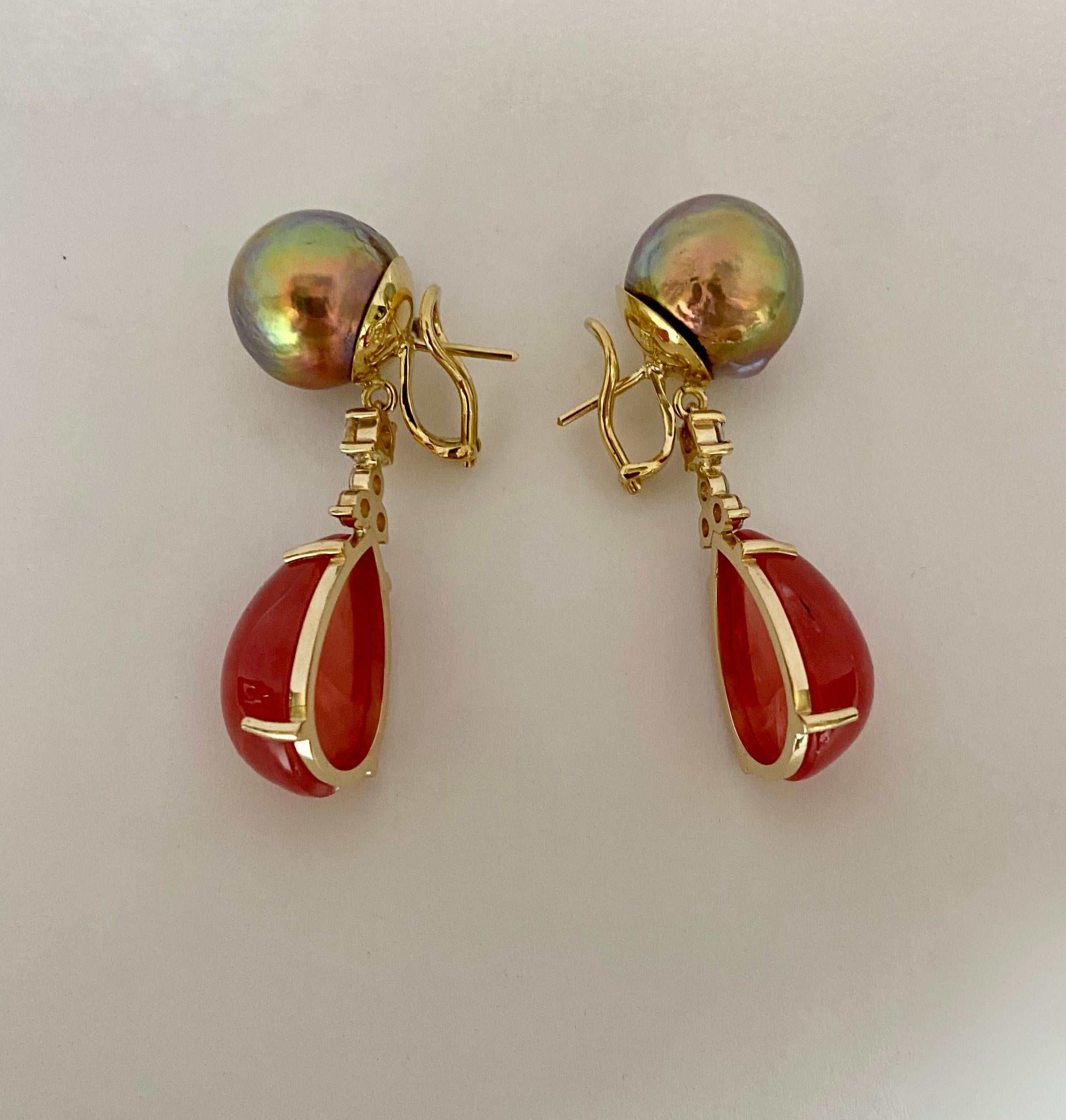 Michael Kneebone Kasumi Pearl Diamond Rhodochrosite Dangle Earrings For Sale 4