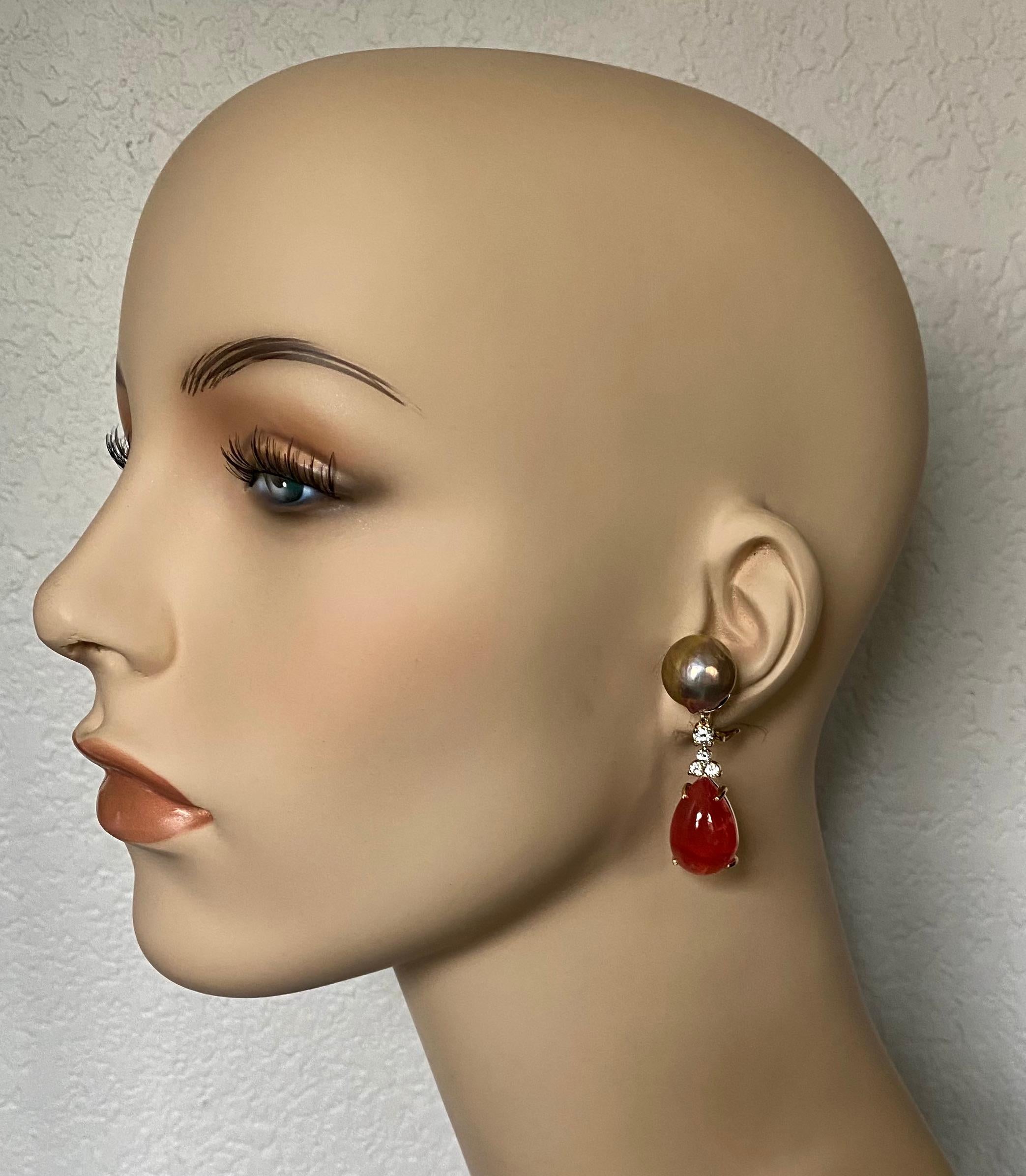 Michael Kneebone Kasumi Pearl Diamond Rhodochrosite Dangle Earrings For Sale 5