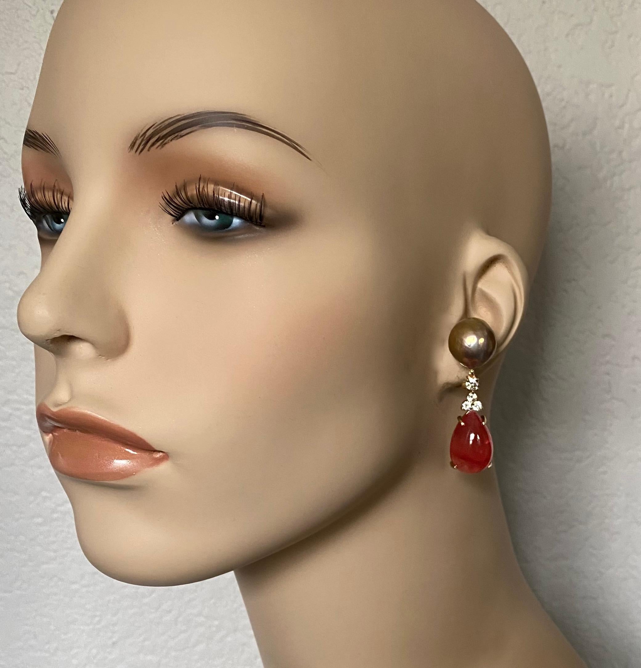 Michael Kneebone Kasumi Pearl Diamond Rhodochrosite Dangle Earrings In New Condition For Sale In Austin, TX
