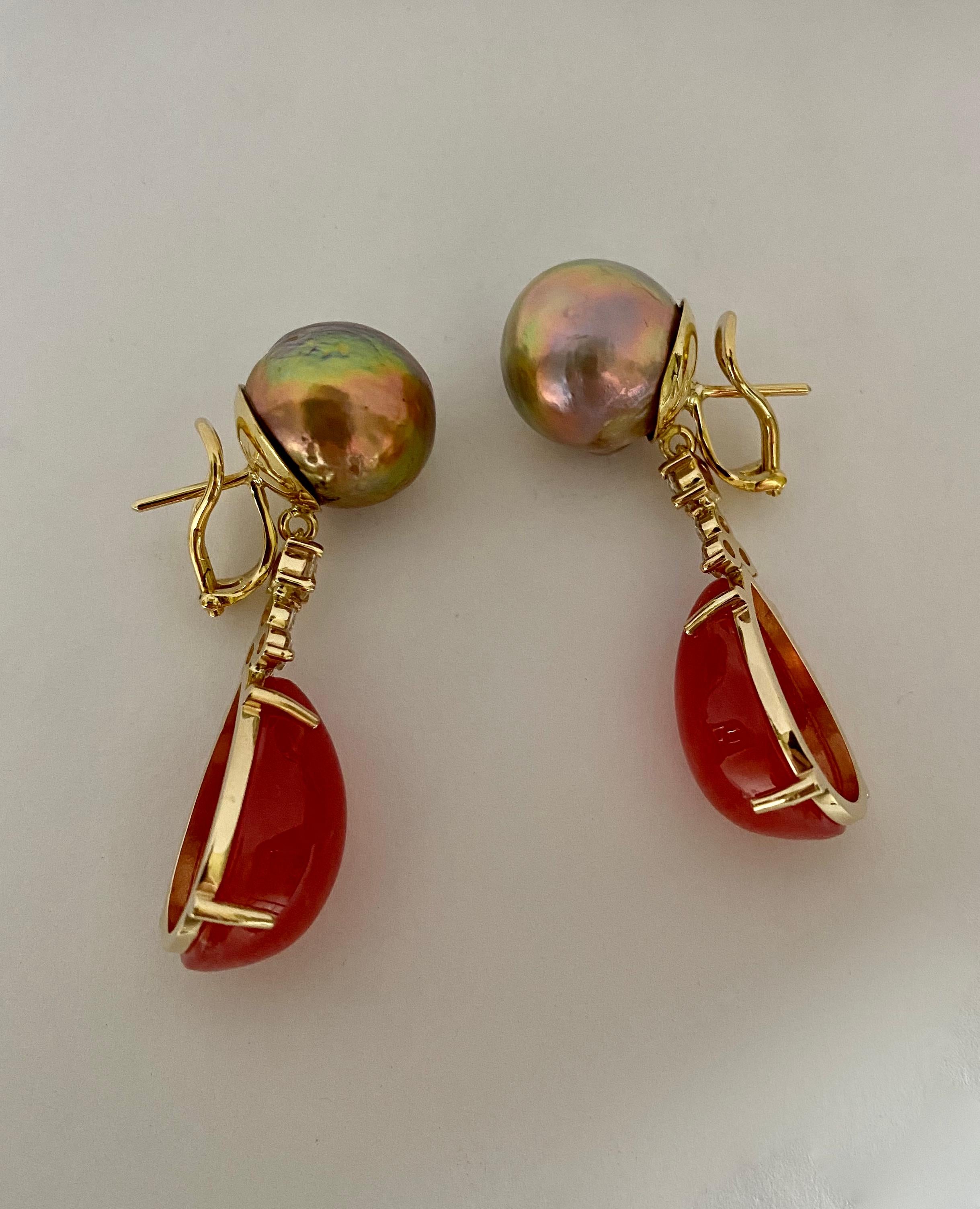 Michael Kneebone Kasumi Pearl Diamond Rhodochrosite Dangle Earrings For Sale 2