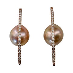 Michael Kneebone Kasumi Pearl Diamond Rose Gold "Broken Hoop" Earrings