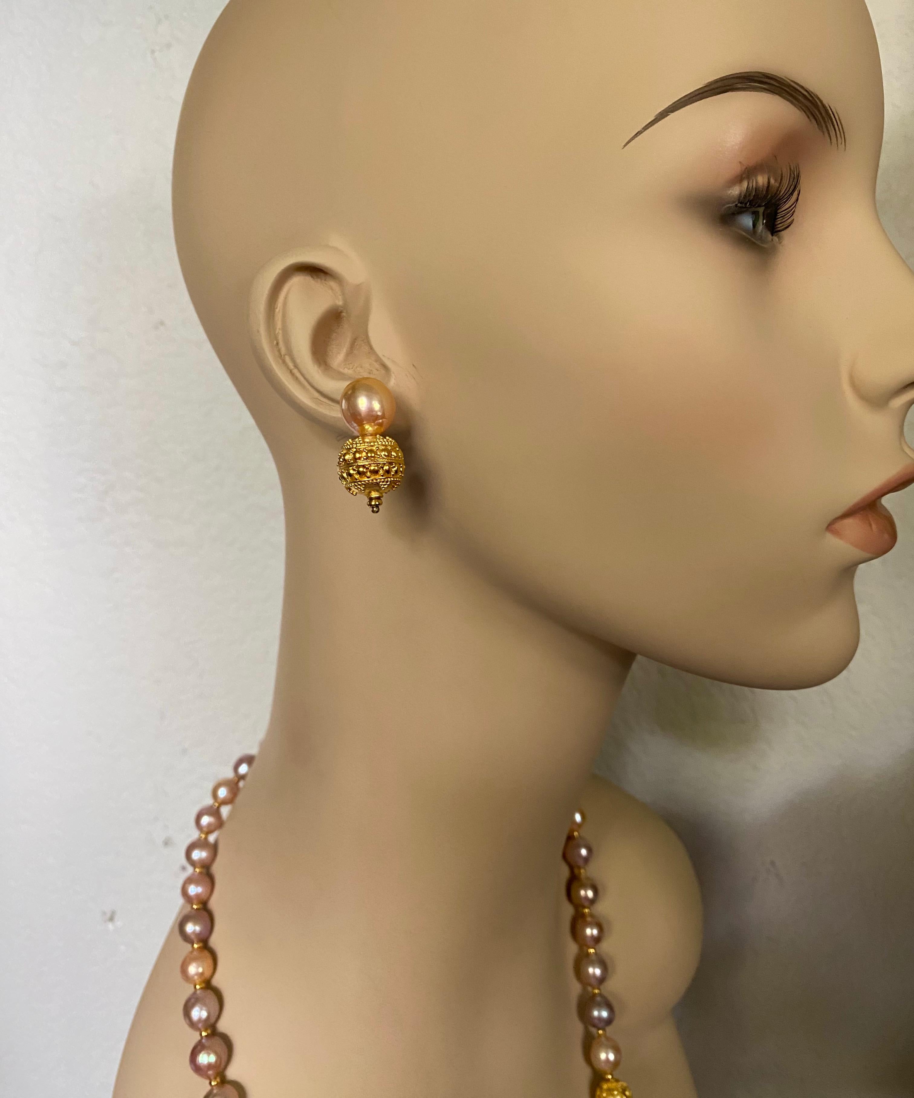 Michael Kneebone Kasumi Pearl Granulated Bead Earring and Necklace Suite For Sale 4