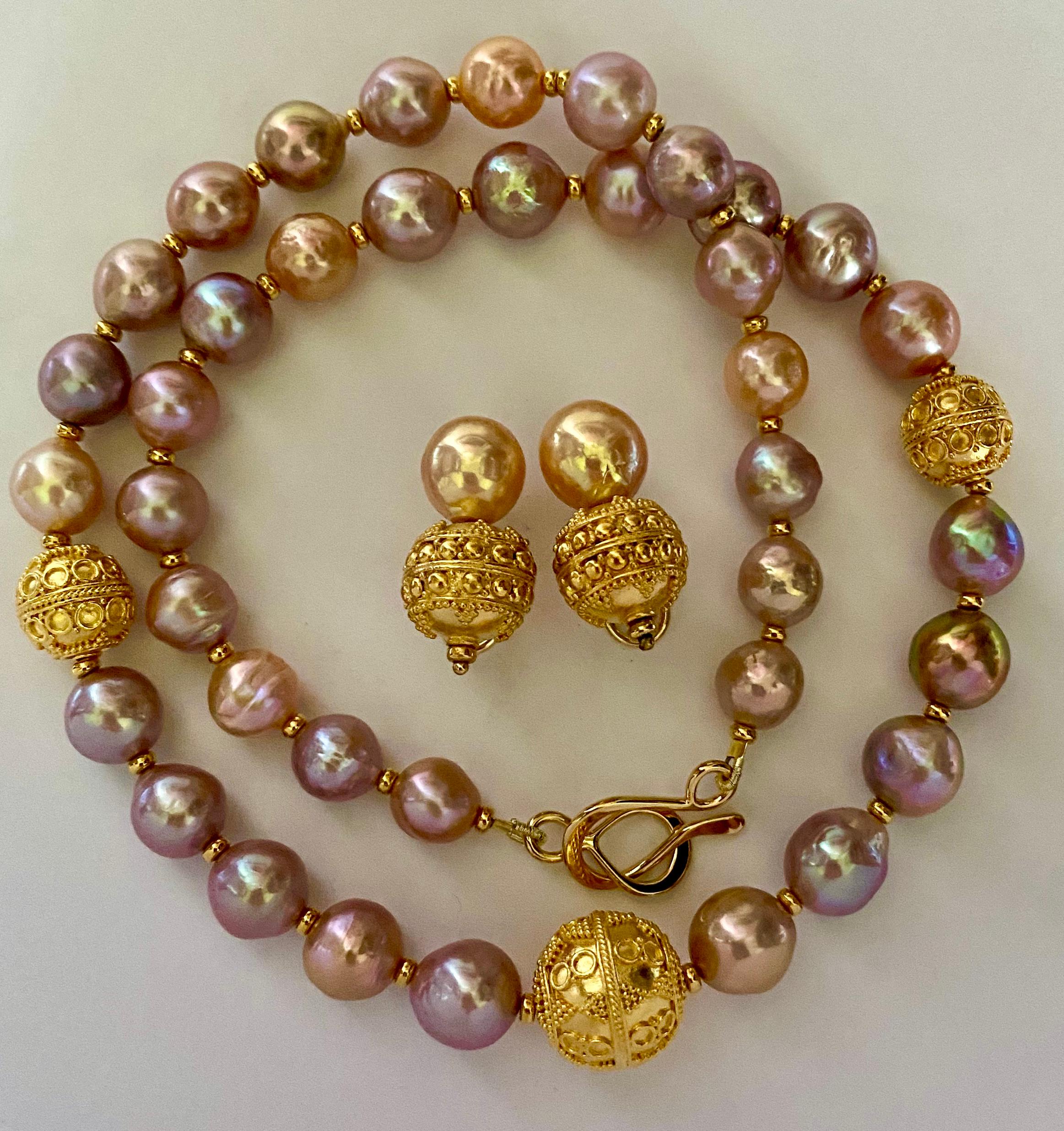 Contemporary Michael Kneebone Kasumi Pearl Granulated Bead Earring and Necklace Suite For Sale