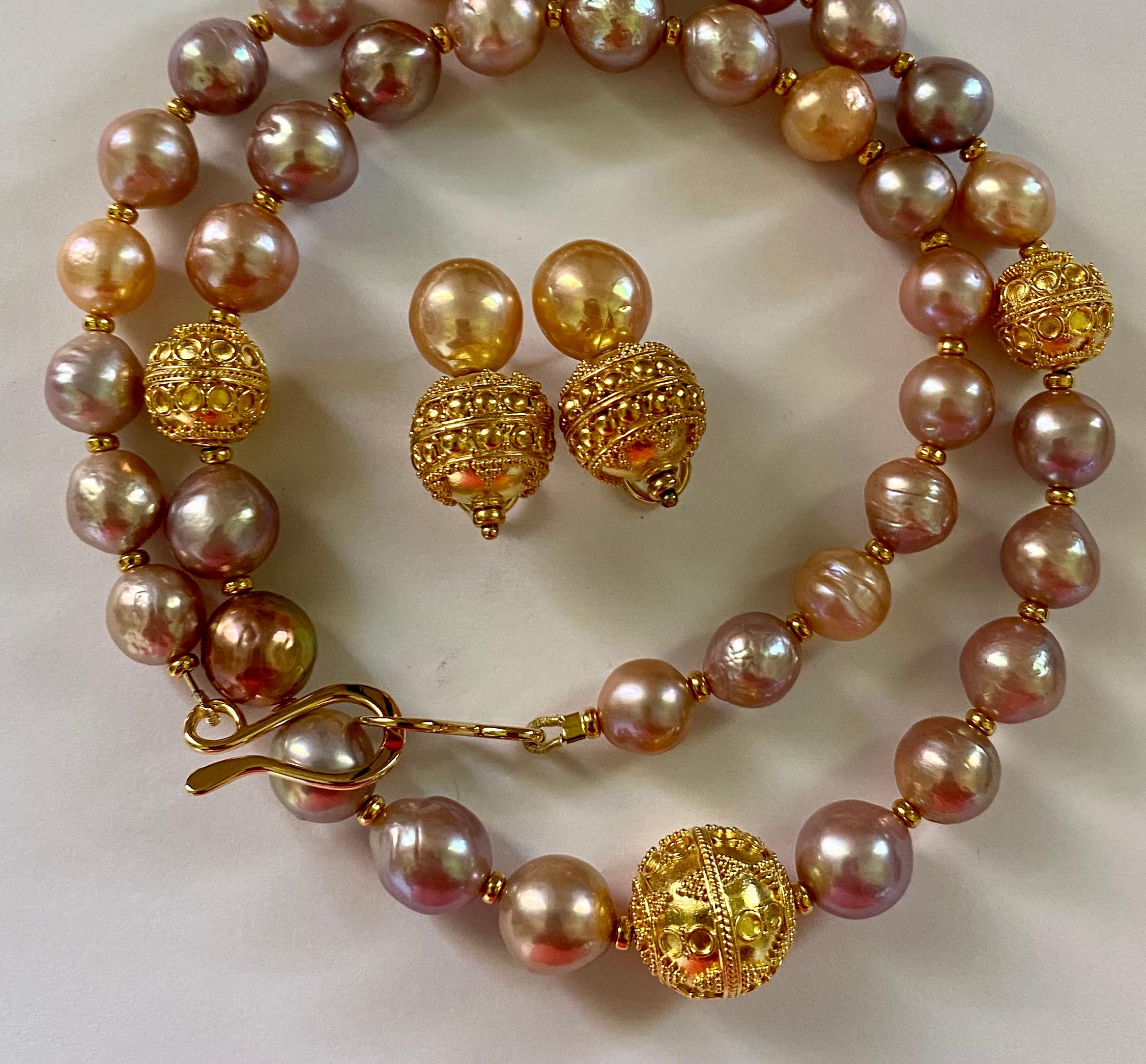 Michael Kneebone Kasumi Pearl Granulated Bead Earring and Necklace Suite In New Condition For Sale In Austin, TX