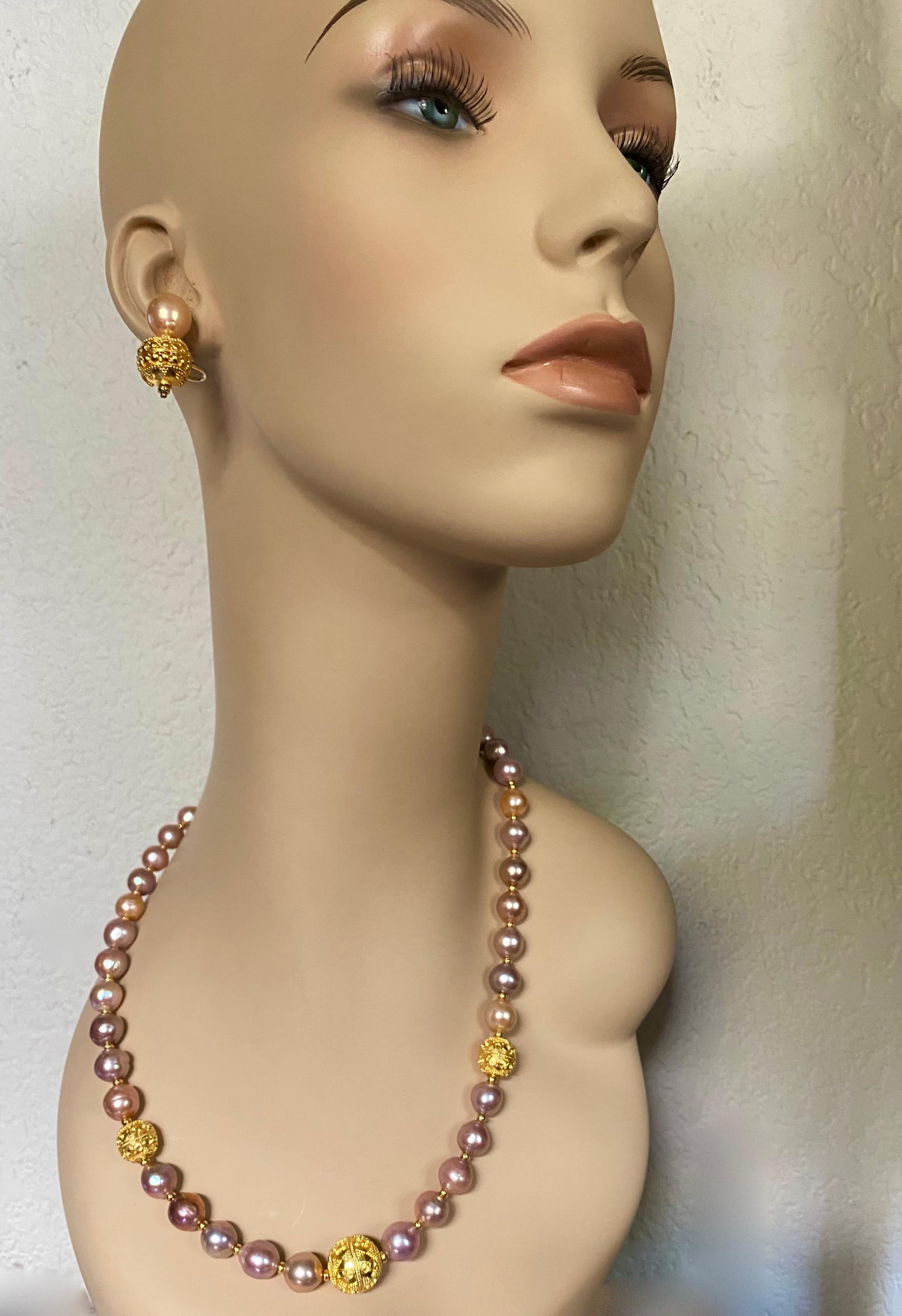 Michael Kneebone Kasumi Pearl Granulated Bead Earring and Necklace Suite For Sale 3