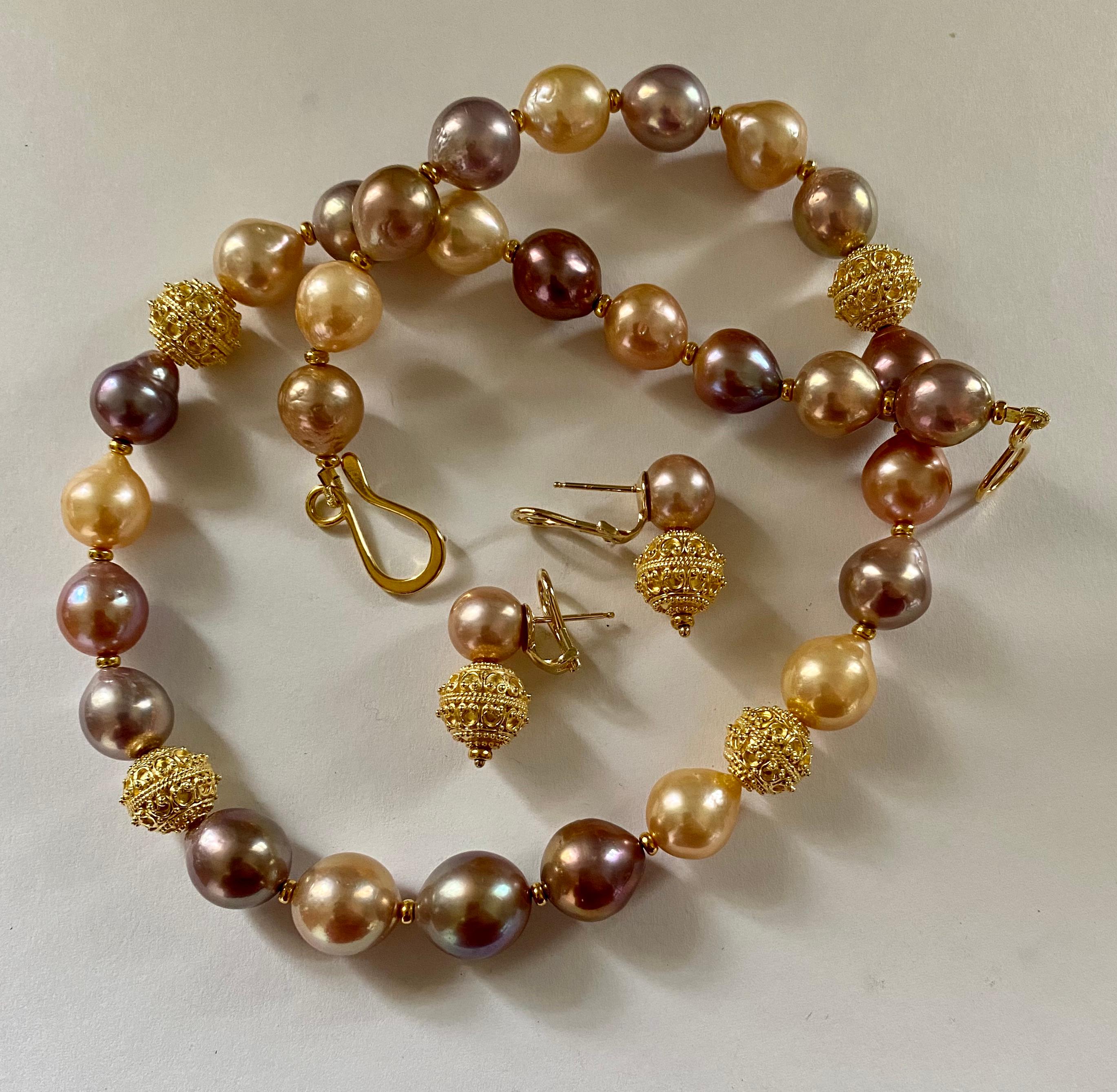Michael Kneebone Kasumi Pearl Granulated Bead Necklace Earring Suite For Sale 6
