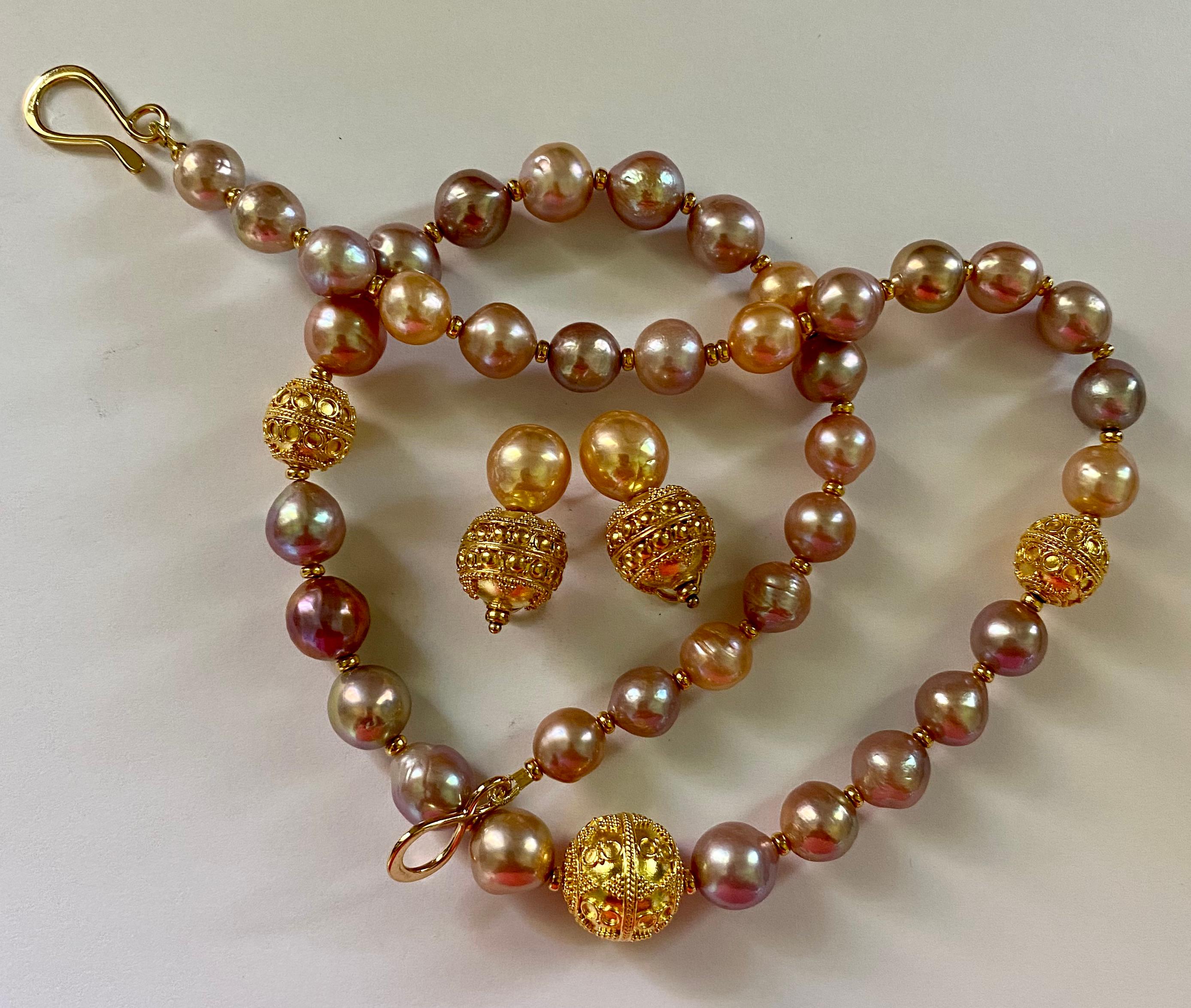 Contemporary Michael Kneebone Kasumi Pearl Granulated Bead Necklace Earring Suite