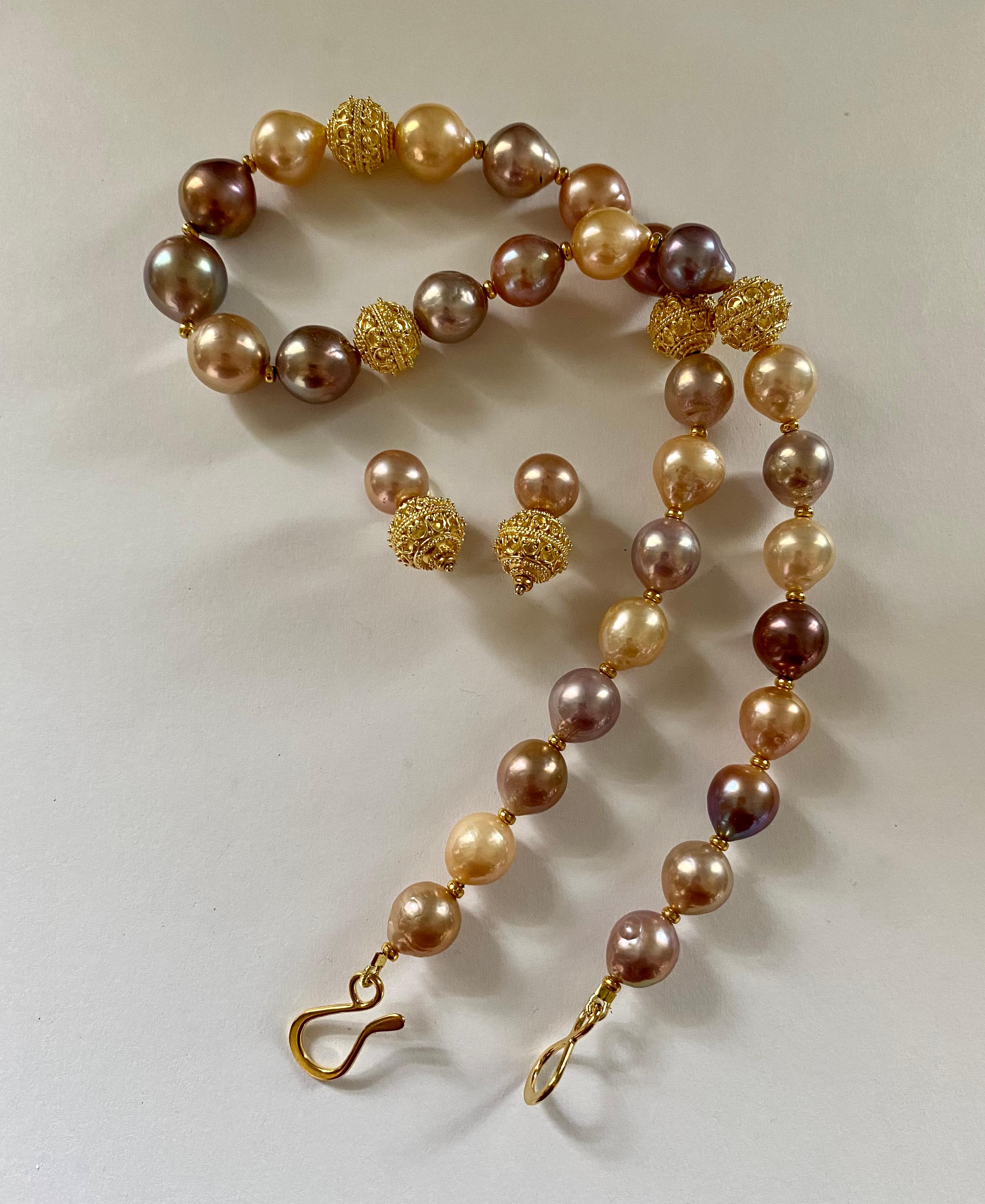 Contemporary Michael Kneebone Kasumi Pearl Granulated Bead Necklace Earring Suite For Sale