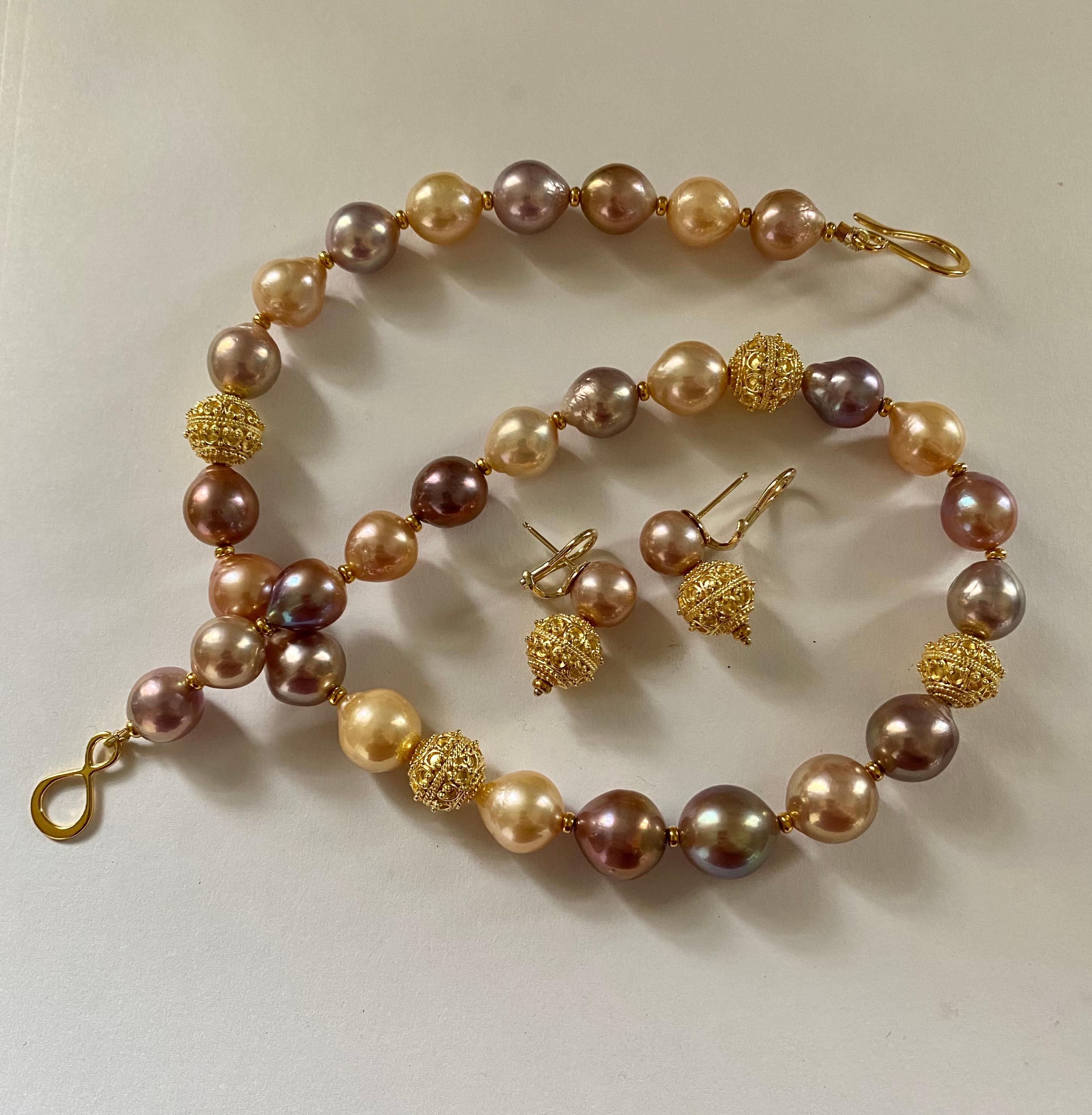 Women's Michael Kneebone Kasumi Pearl Granulated Bead Necklace Earring Suite For Sale