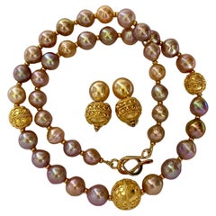 Michael Kneebone Kasumi Pearl Granulated Bead Necklace Earring Suite