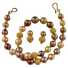 Michael Kneebone Kasumi Pearl Granulated Bead Necklace Earring Suite