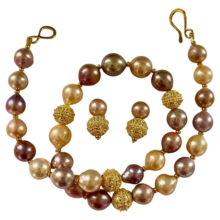 Parure Perles Akoya Du Japon – Collier Et Boucles D’oreilles, Plaqué Or