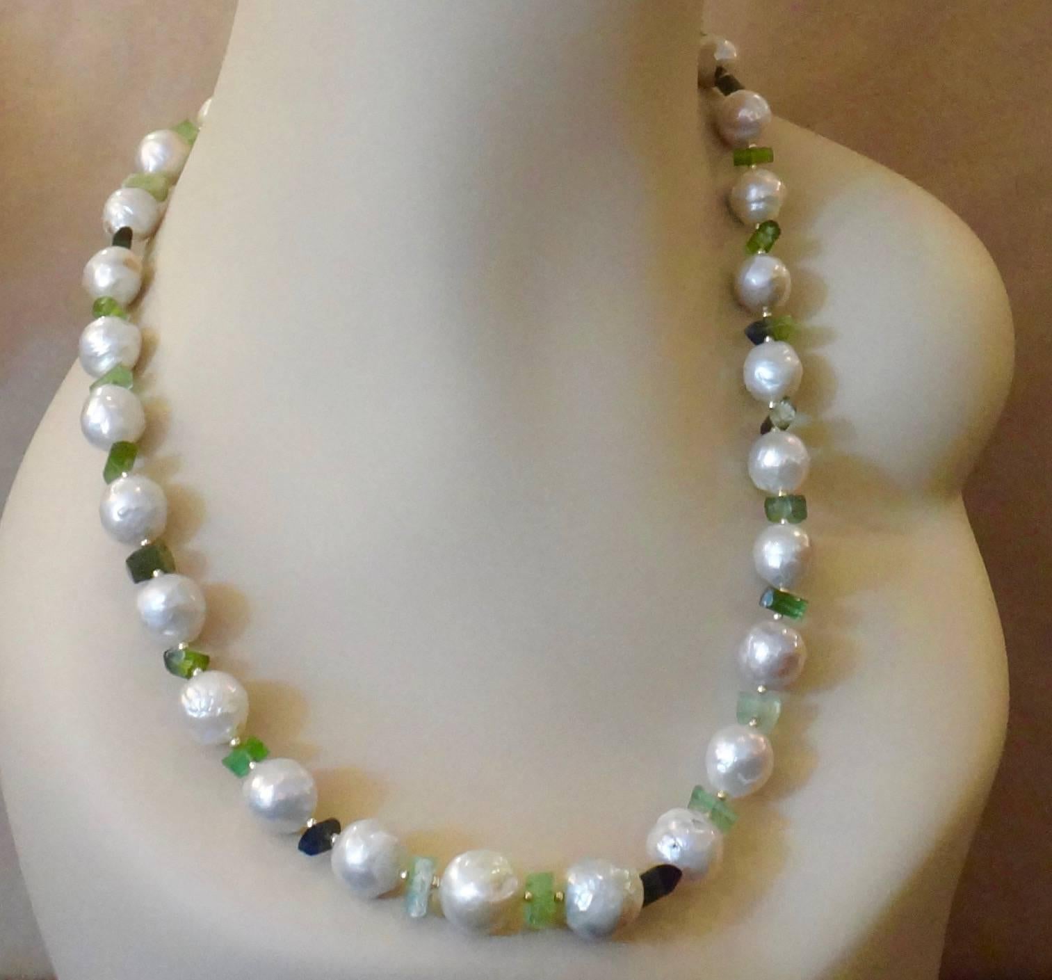 Contemporary Michael Kneebone Kasumi Pearl Raw Green Tourmaline Necklace For Sale