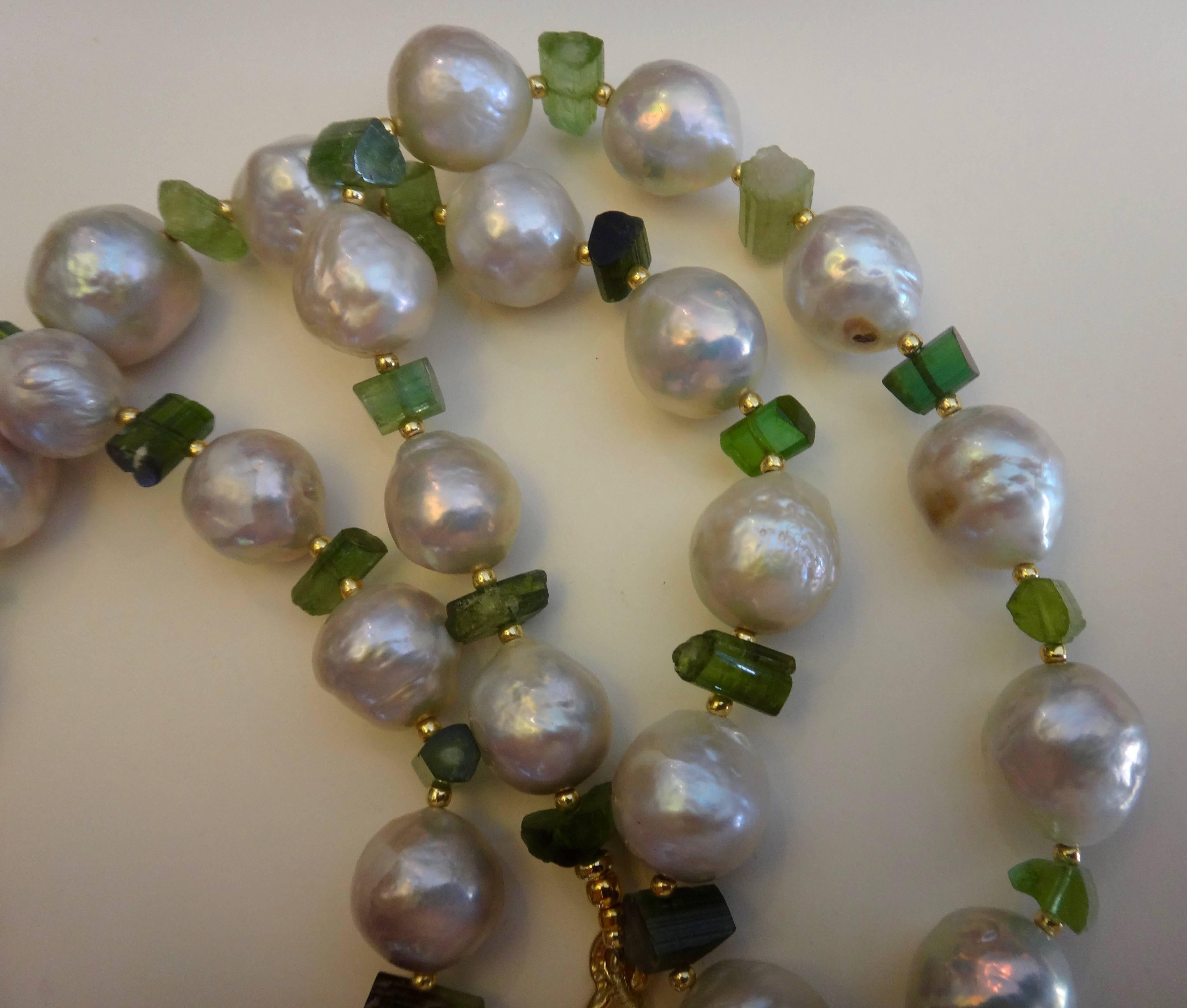 Bead Michael Kneebone Kasumi Pearl Raw Green Tourmaline Necklace For Sale