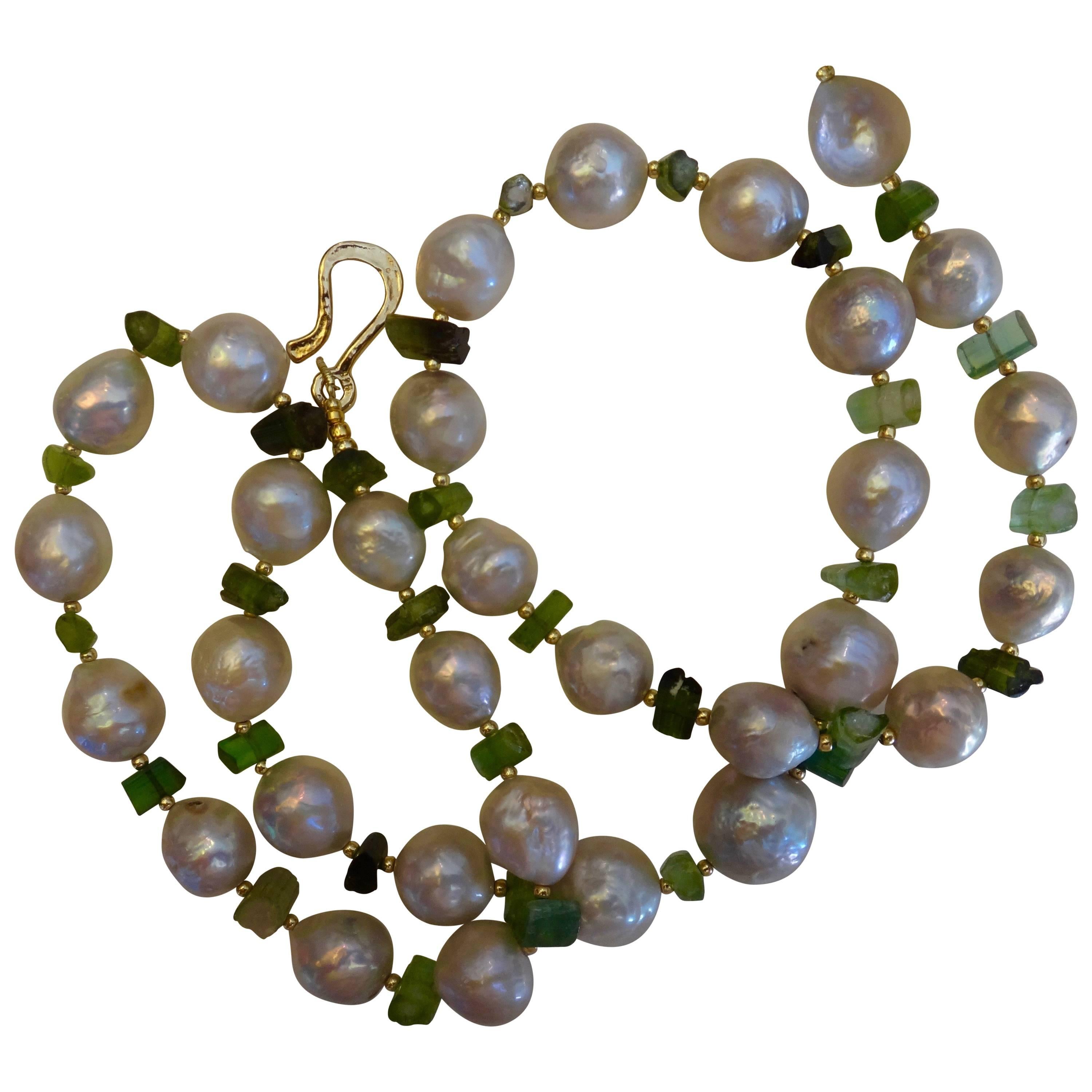 Michael Kneebone Kasumi Pearl Raw Green Tourmaline Necklace