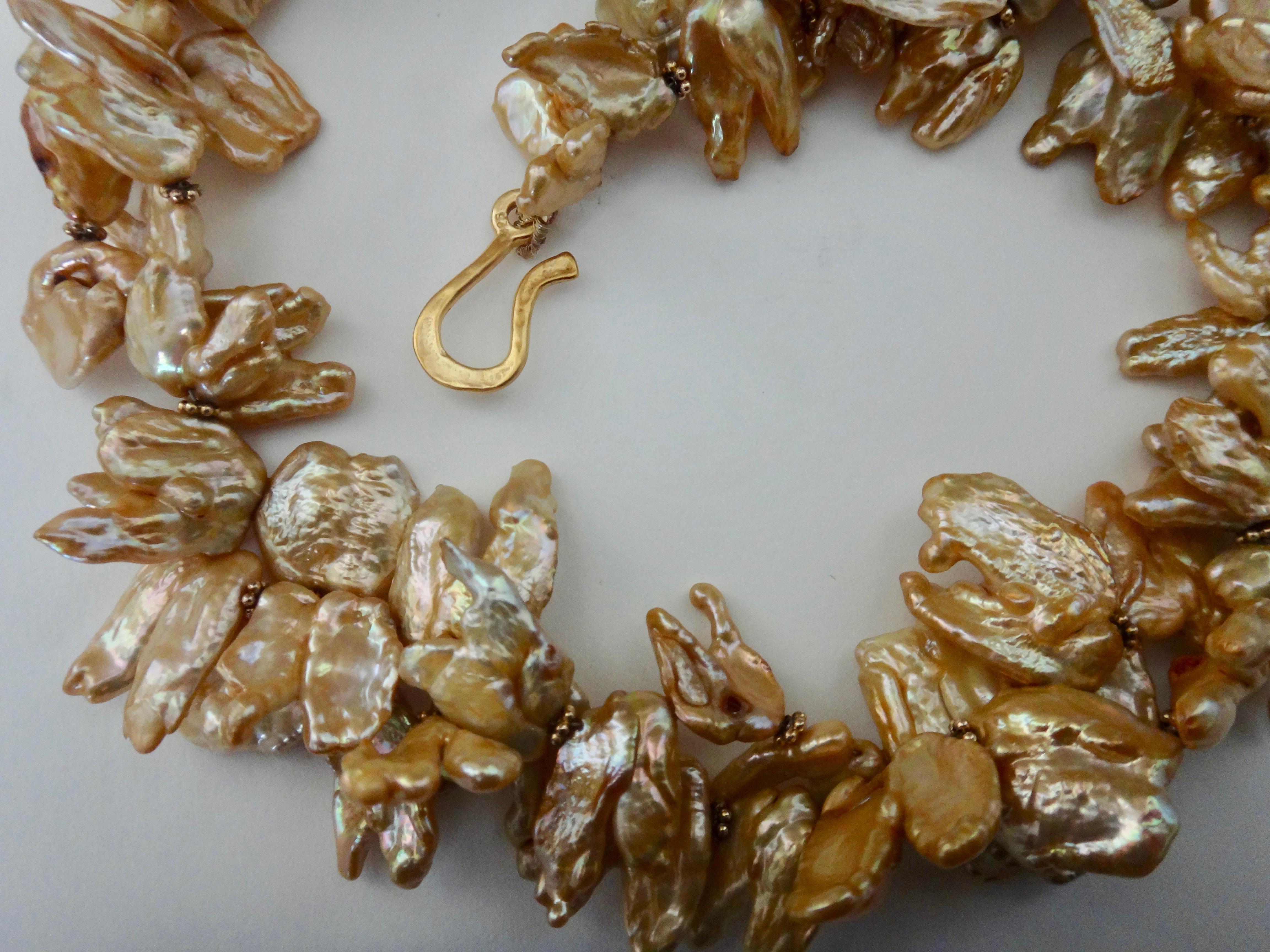 Michael Kneebone Khaki Colored Petal Pearl Double Strand Torsade Necklace In New Condition For Sale In Austin, TX