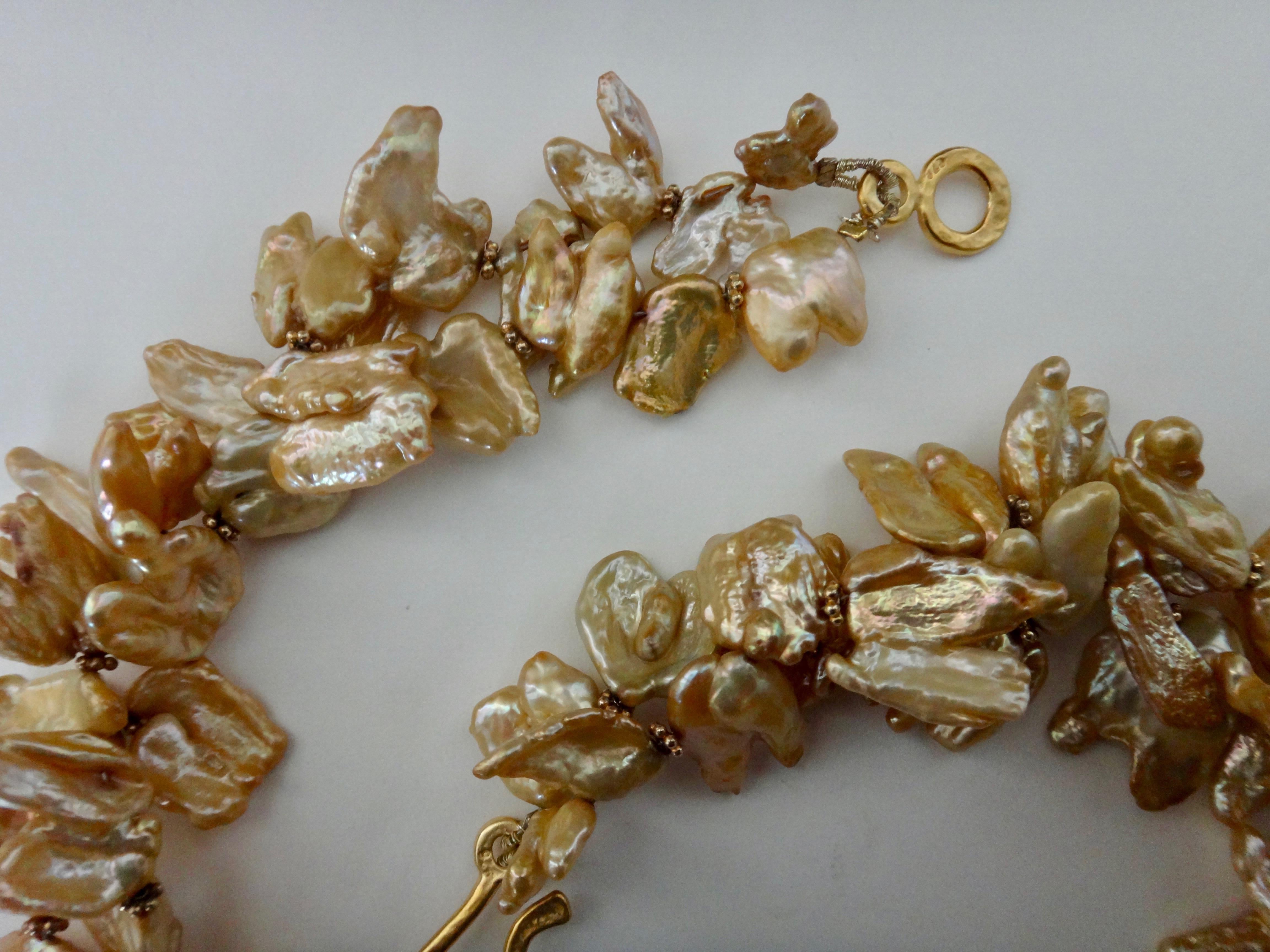 Michael Kneebone Khaki Colored Petal Pearl Double Strand Torsade Necklace For Sale 1