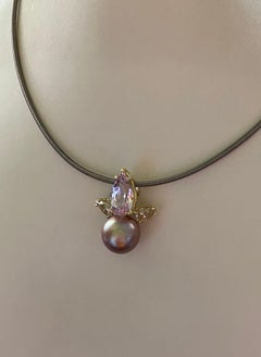 Michael Kneebone Kunzite Champagne Diamond Tahitian Pearl Pendant