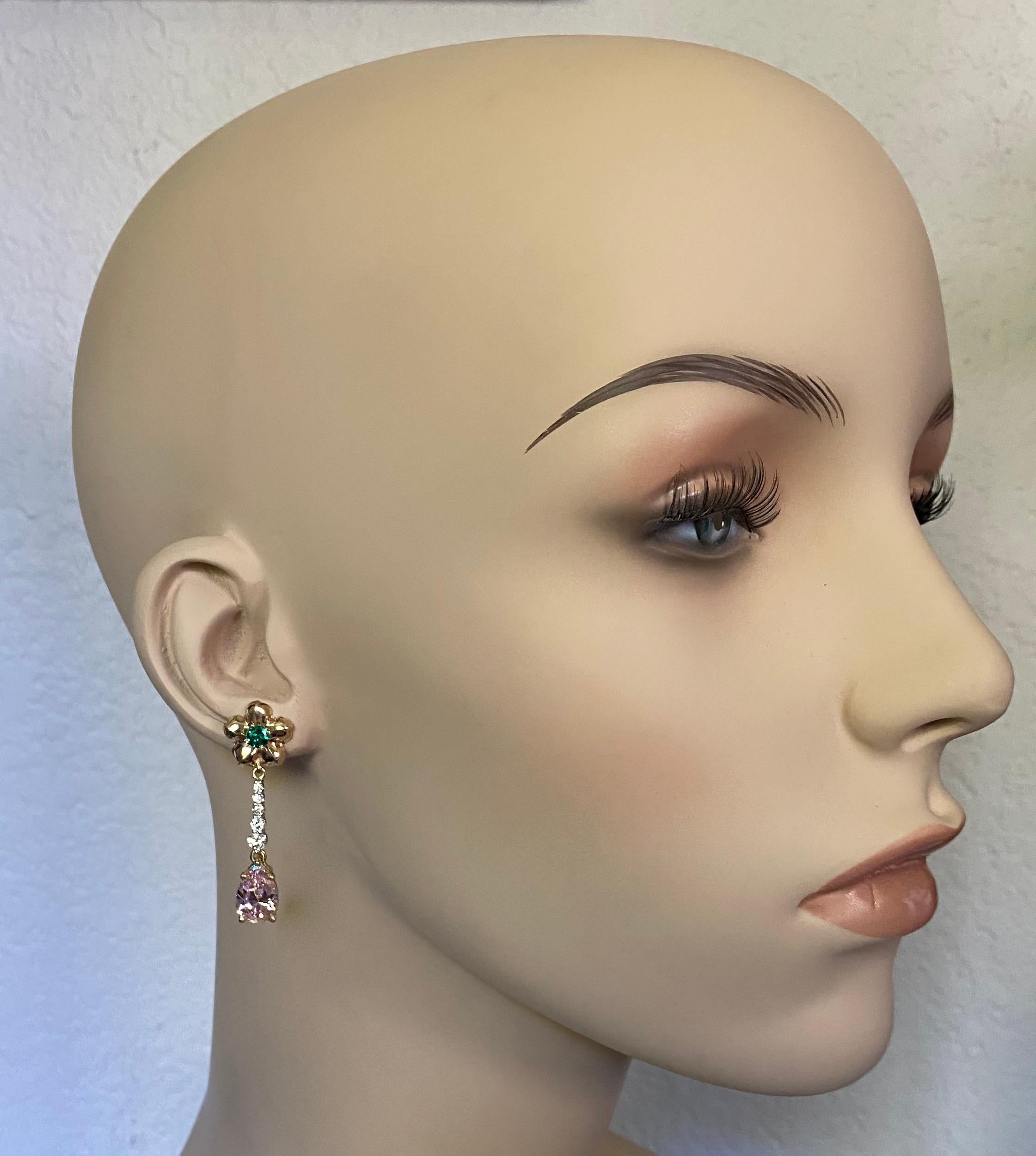 Michael Kneebone Kunzite Diamond Pearl Emerald Flower Dangle Earring Wardrobe  1