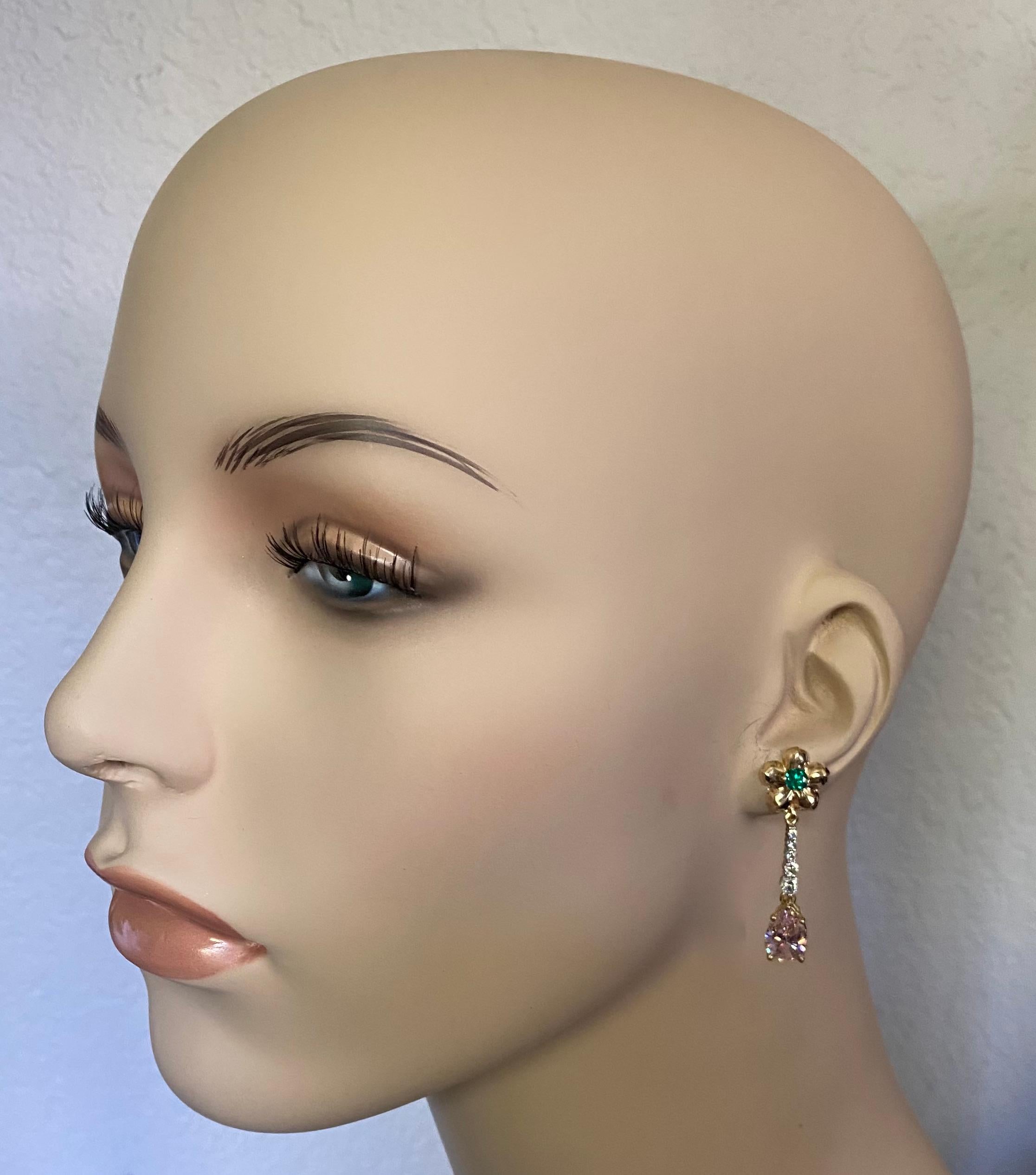 Michael Kneebone Kunzite Diamond Pearl Emerald Flower Dangle Earring Wardrobe  2