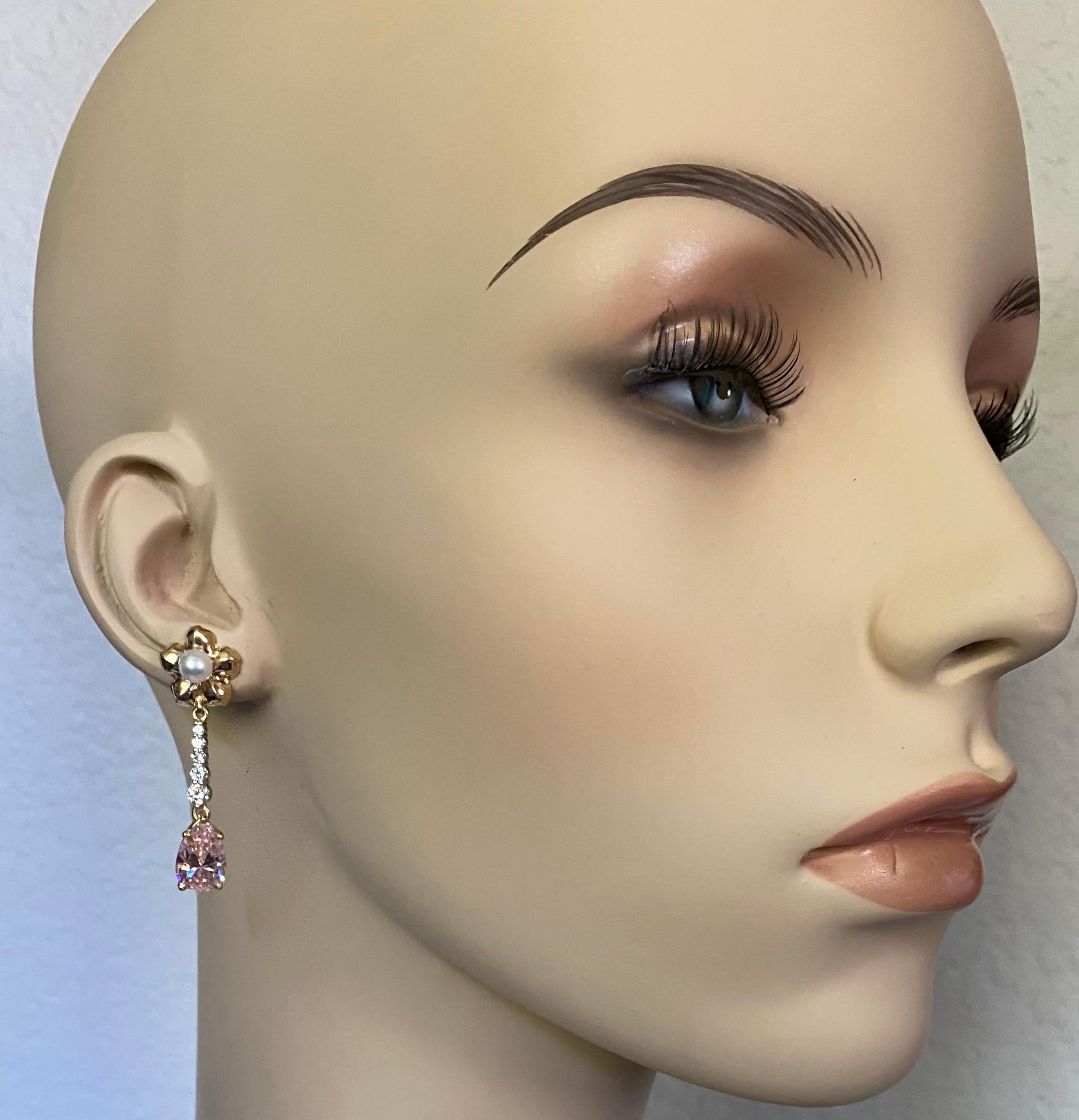 Contemporary Michael Kneebone Kunzite Diamond Pearl Emerald Flower Dangle Earring Wardrobe 