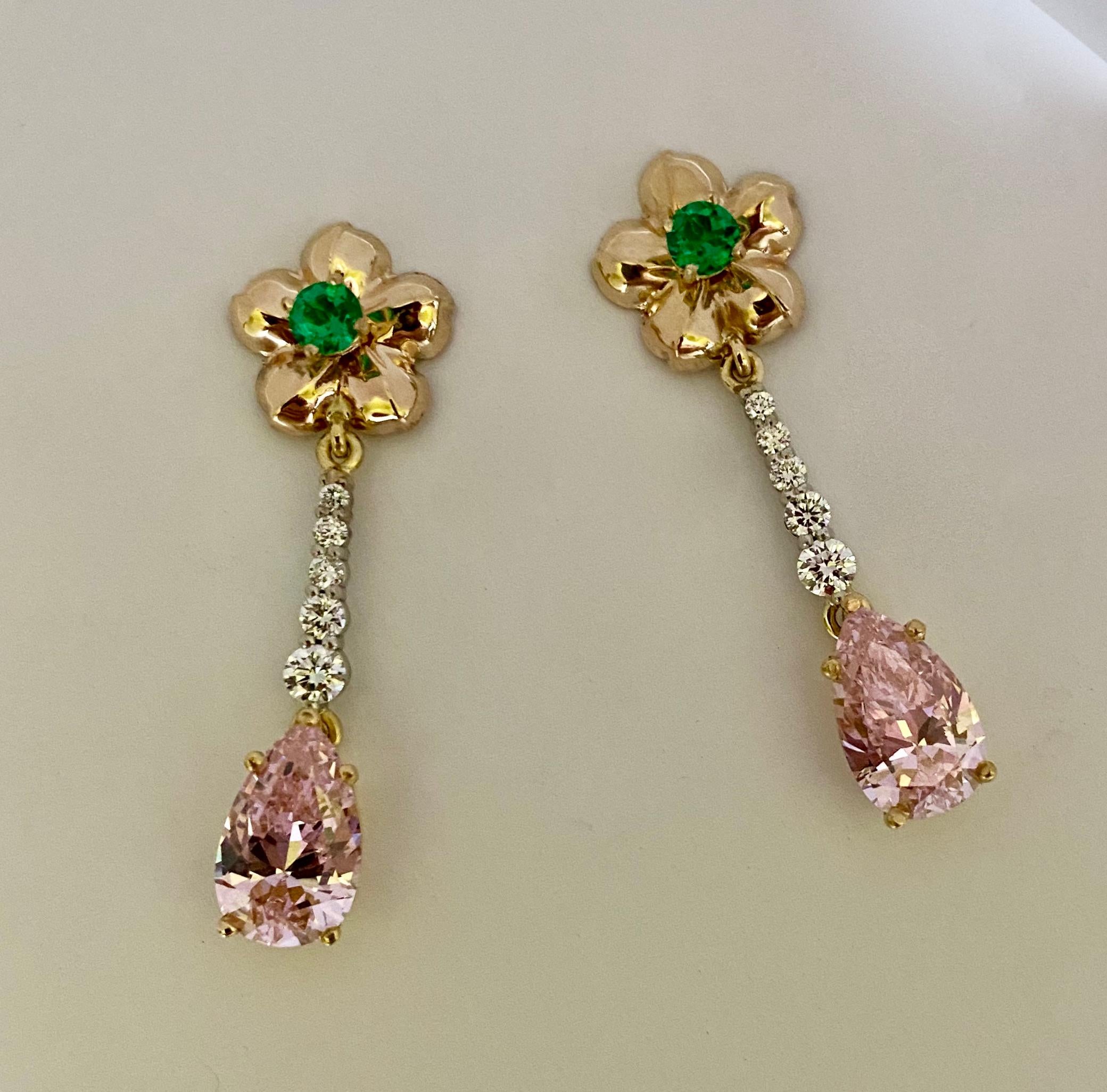 Mixed Cut Michael Kneebone Kunzite Diamond Pearl Emerald Flower Dangle Earring Wardrobe 