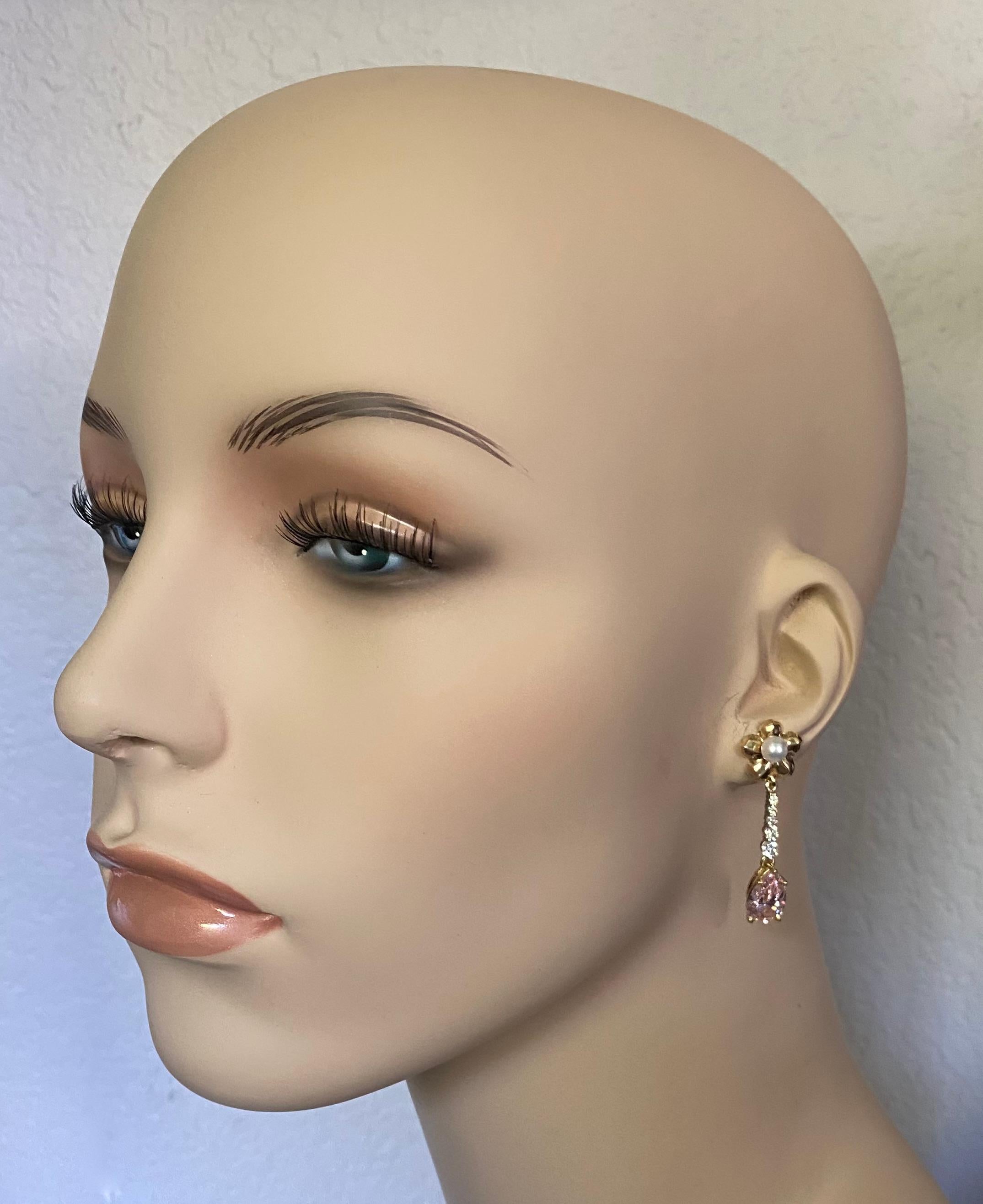 Michael Kneebone Kunzite Diamond Pearl Emerald Flower Dangle Earring Wardrobe  In New Condition In Austin, TX