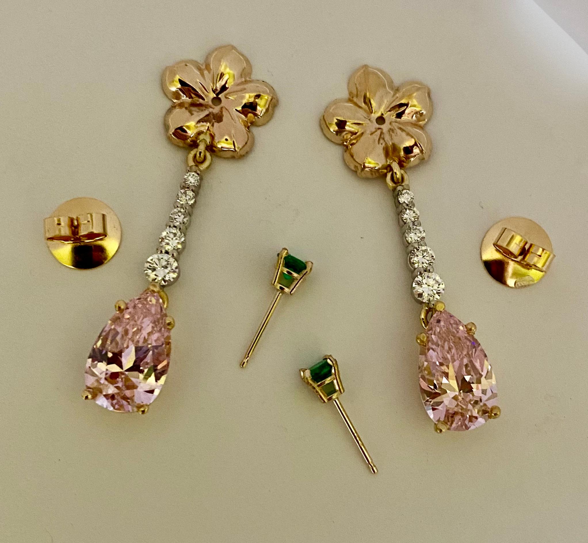 Women's Michael Kneebone Kunzite Diamond Pearl Emerald Flower Dangle Earring Wardrobe 