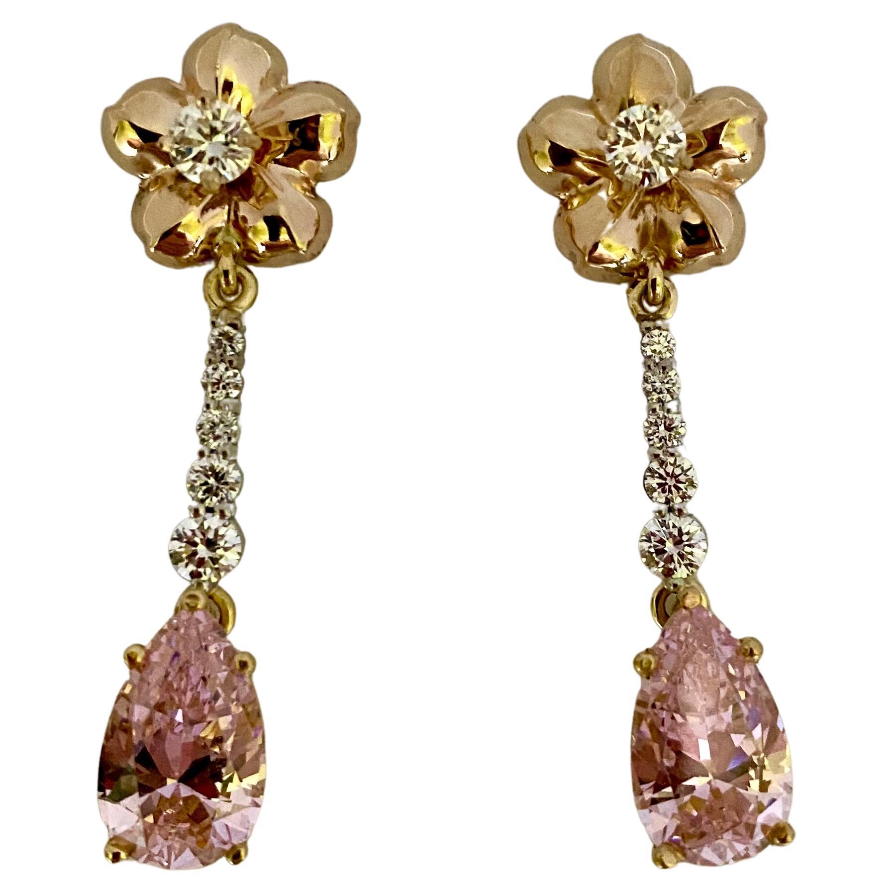 Michael Kneebone Kunzite Diamond Pearl Emerald Flower Dangle Earring Wardrobe 