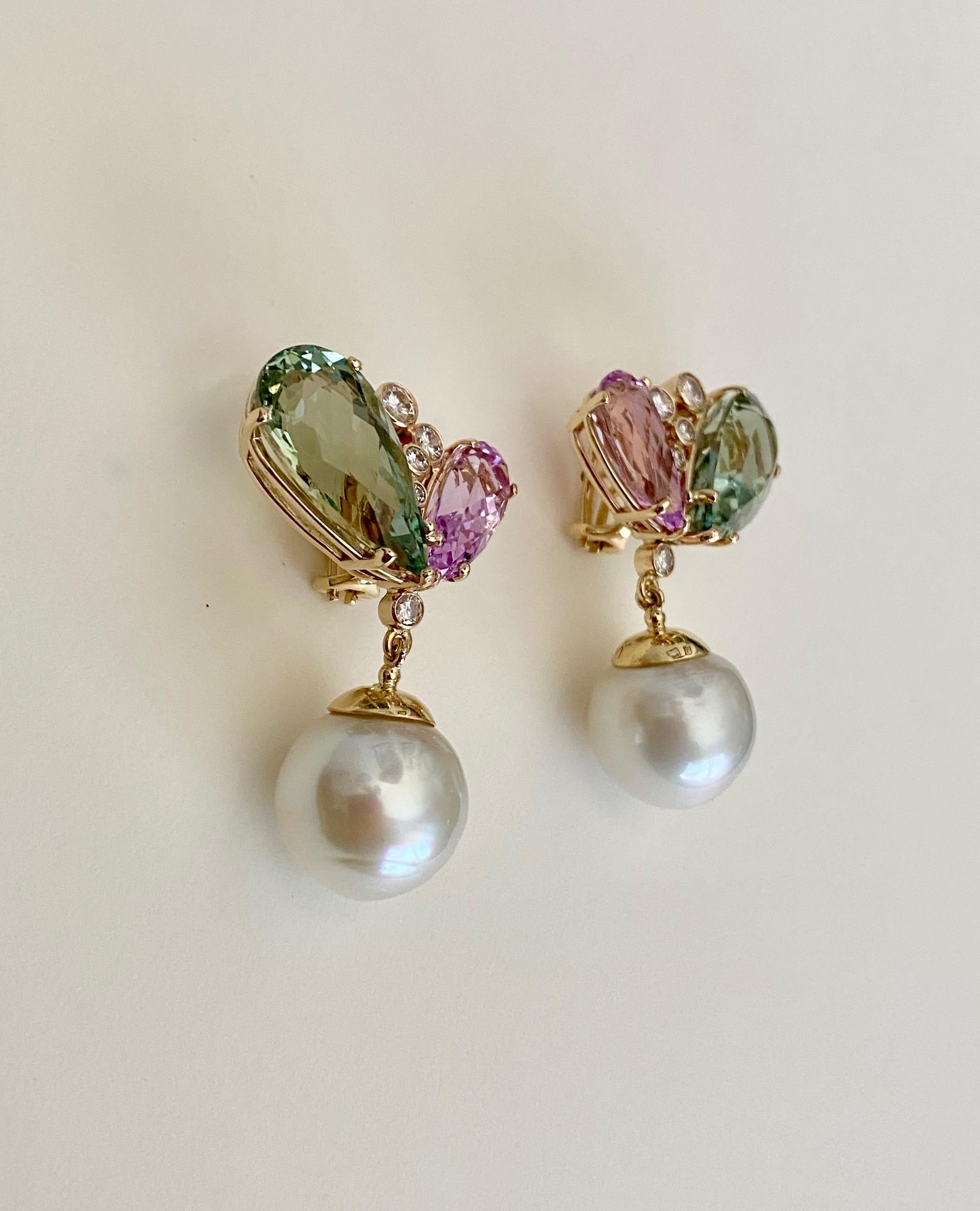 Women's Michael Kneebone Kunzite Hiddenite Diamond South Seas Pearl Dangle Earrings
