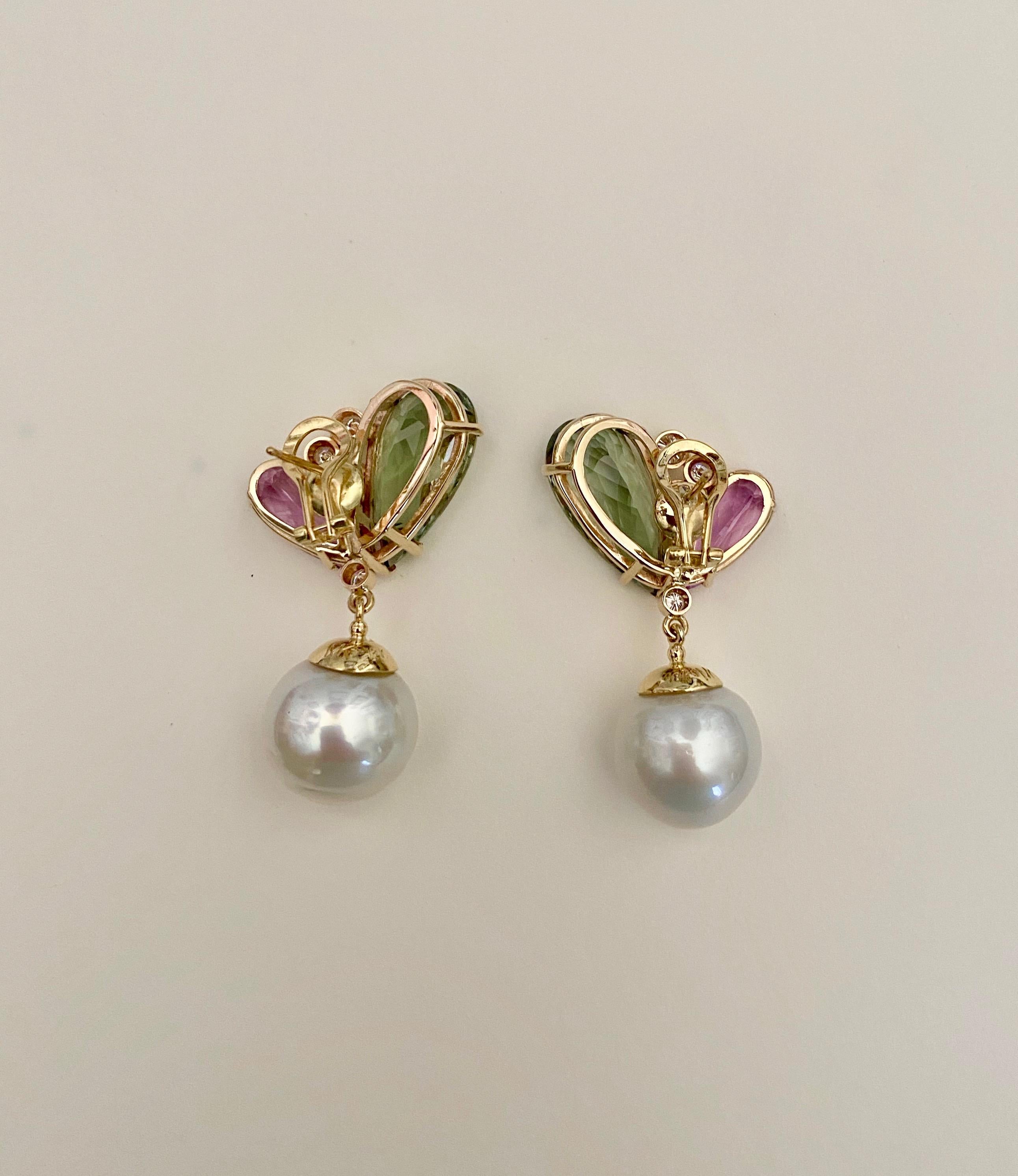 Michael Kneebone Kunzite Hiddenite Diamond South Seas Pearl Dangle Earrings 2