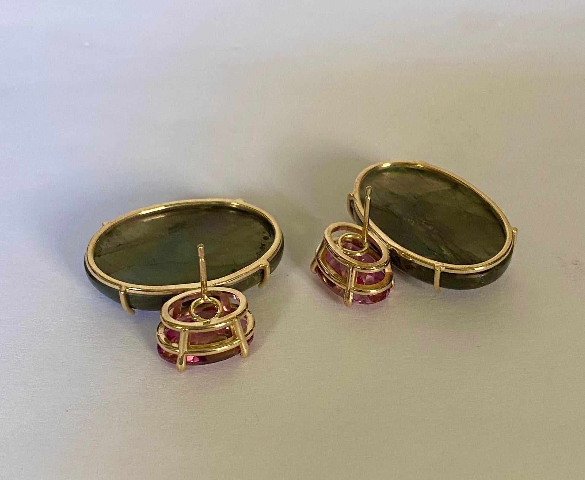 Michael Kneebone Labradorite Pink Topaz Due Gemma Drop Earrings For Sale 5