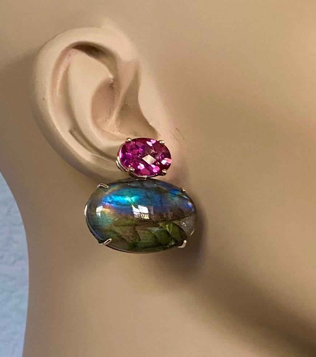 Michael Kneebone Labradorite Pink Topaz Due Gemma Drop Earrings For Sale 6
