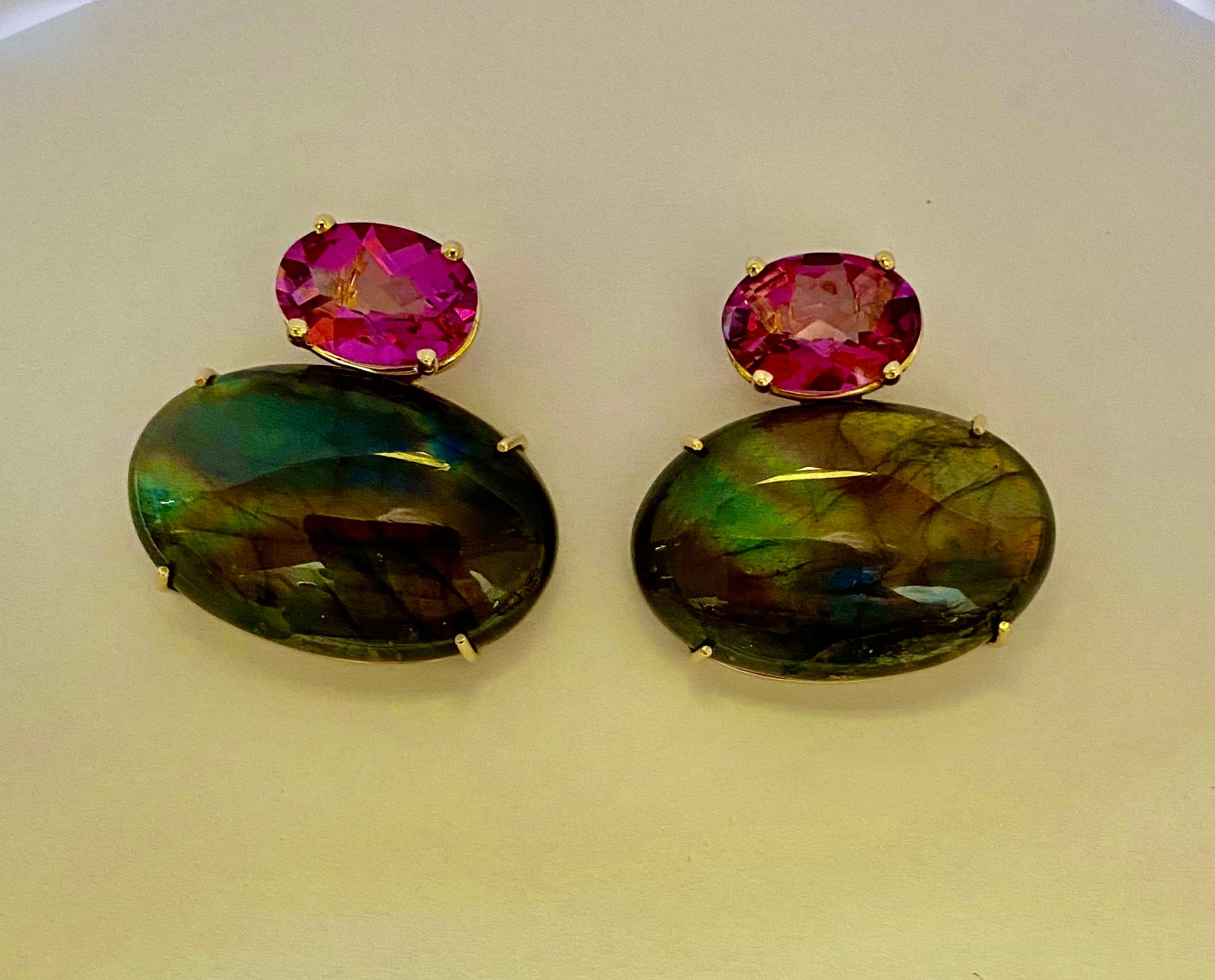 Contemporary Michael Kneebone Labradorite Pink Topaz Due Gemma Drop Earrings For Sale