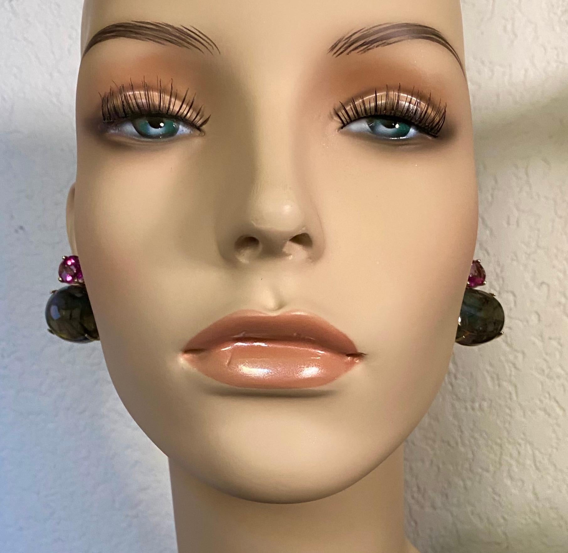 Women's Michael Kneebone Labradorite Pink Topaz Due Gemma Drop Earrings For Sale