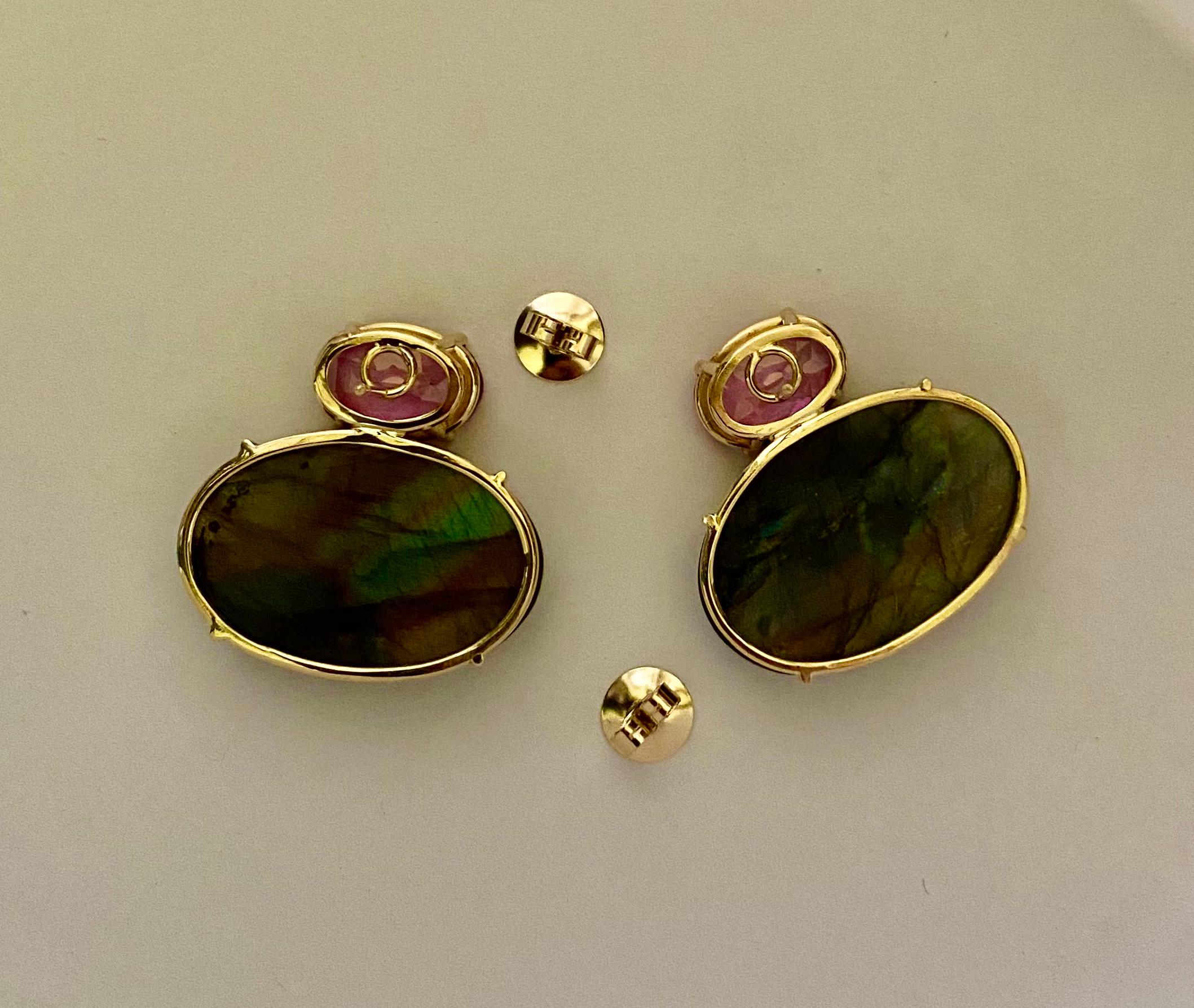 Michael Kneebone Labradorite Pink Topaz Due Gemma Drop Earrings For Sale 3
