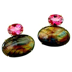 Michael Kneebone Labradorite Pink Topaz Due Gemma Drop Earrings