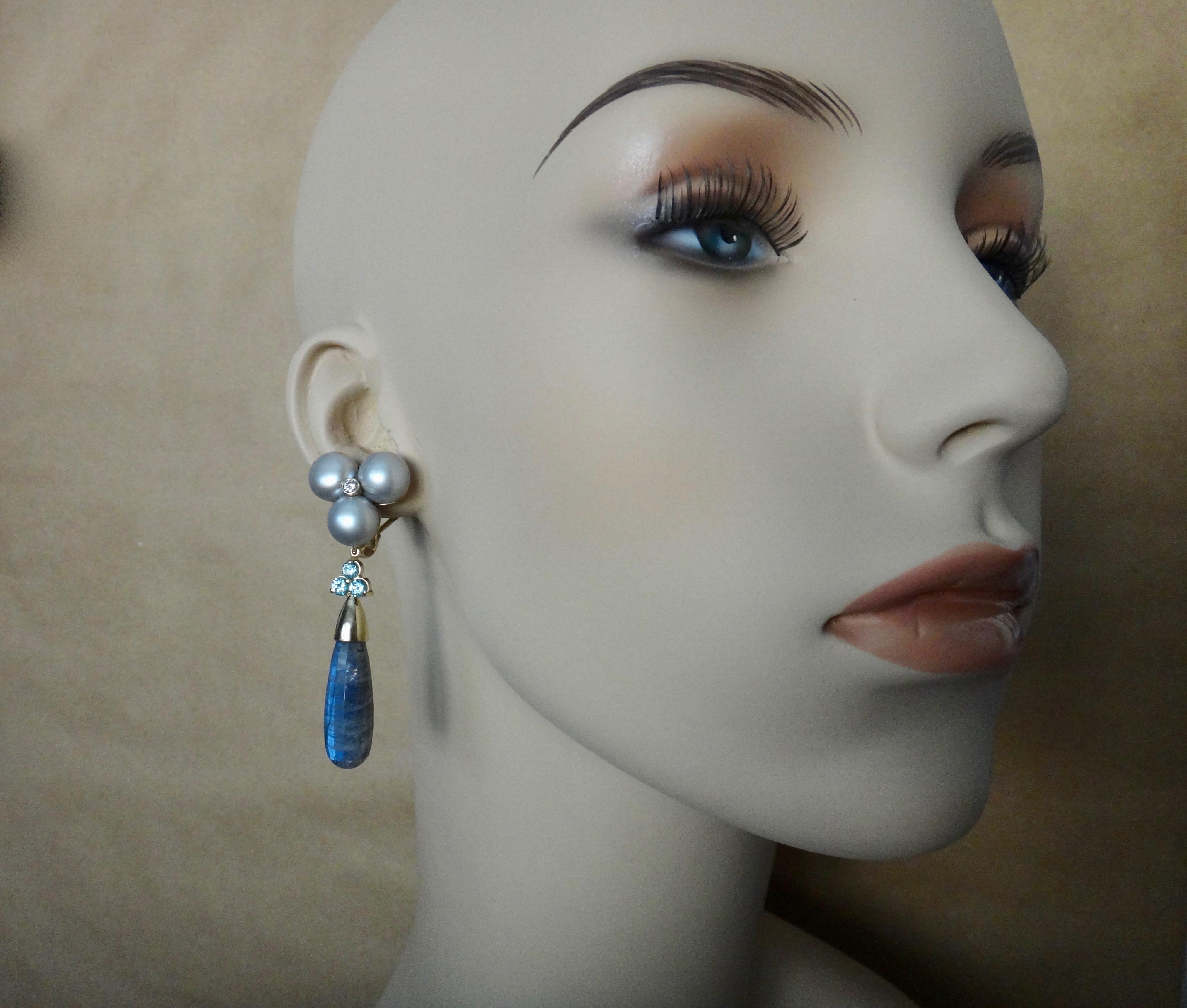 Michael Kneebone Labradorite Zircon Gray Pearl Diamond Dangle Earrings 1