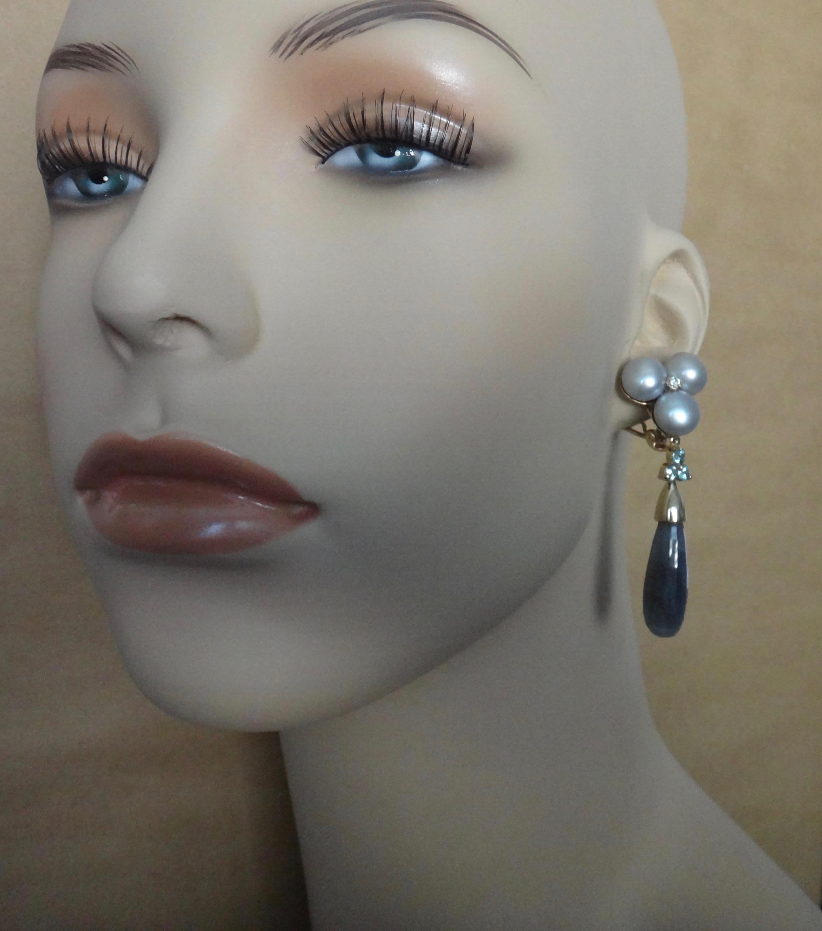 Michael Kneebone Labradorite Zircon Gray Pearl Diamond Dangle Earrings 3