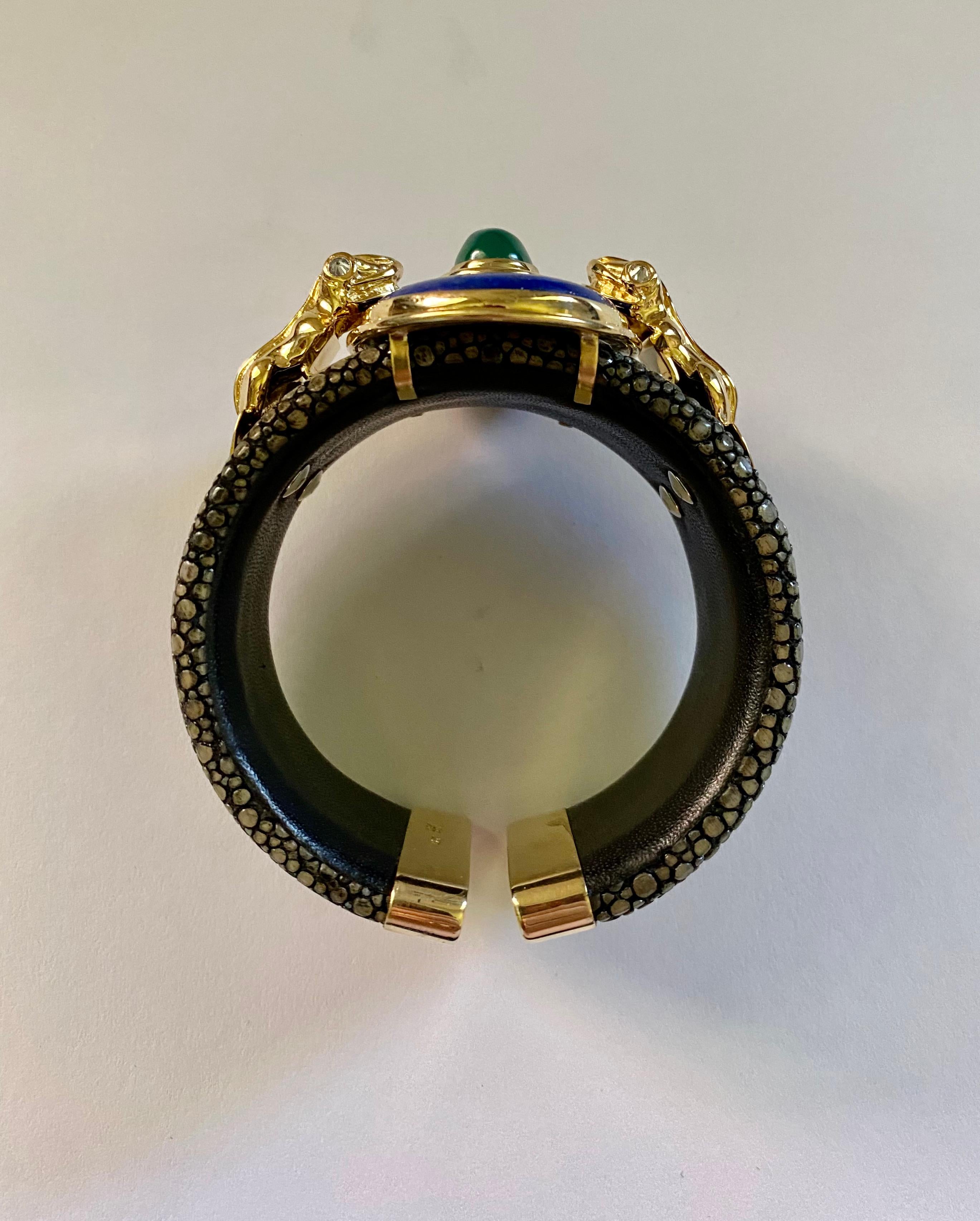 Michael Kneebone Lapis Emerald Diamond Stringray Inca Frog Cuff Bracelet 5