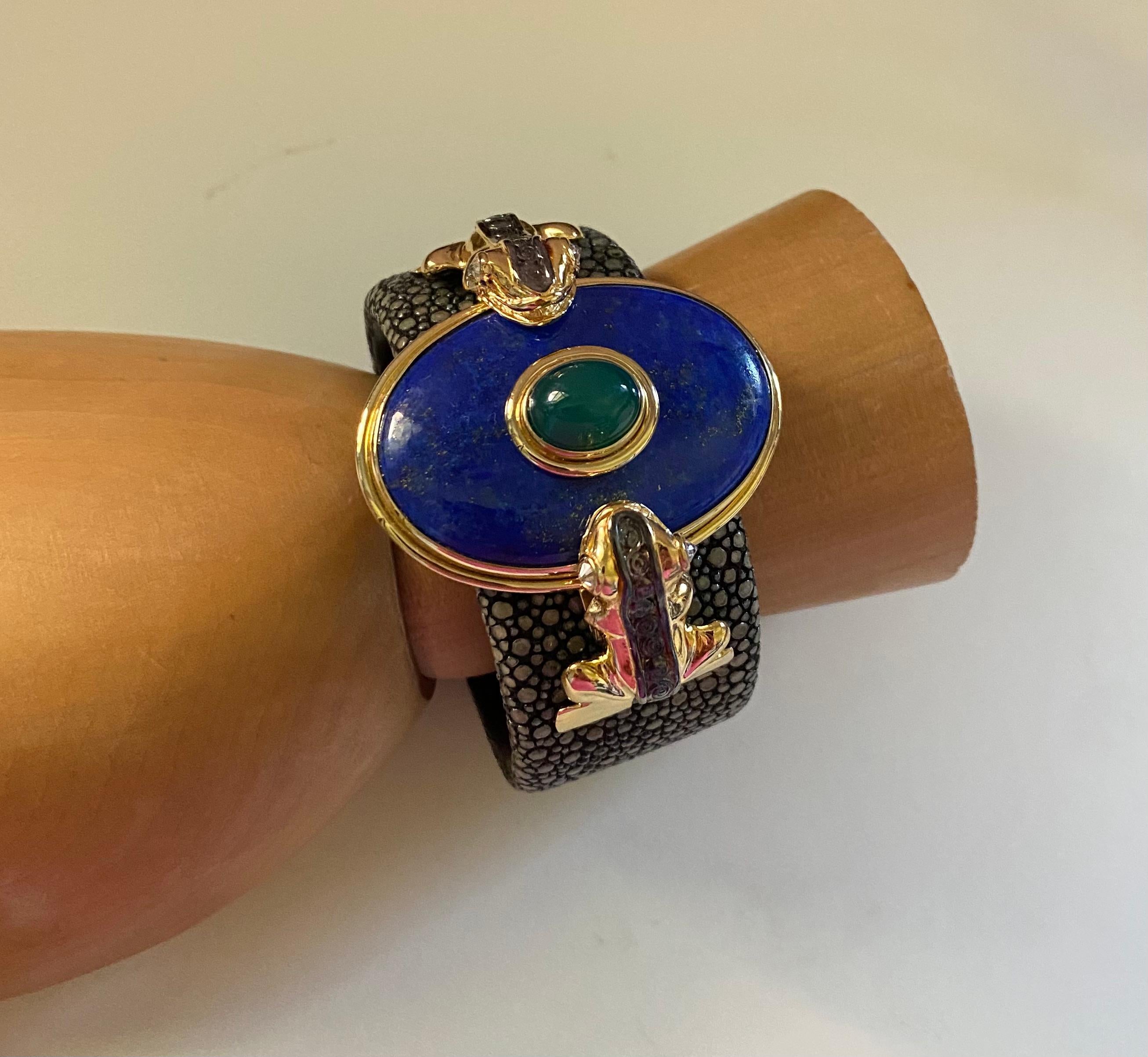 Michael Kneebone Lapis Emerald Diamond Stringray Inca Frog Cuff Bracelet 6