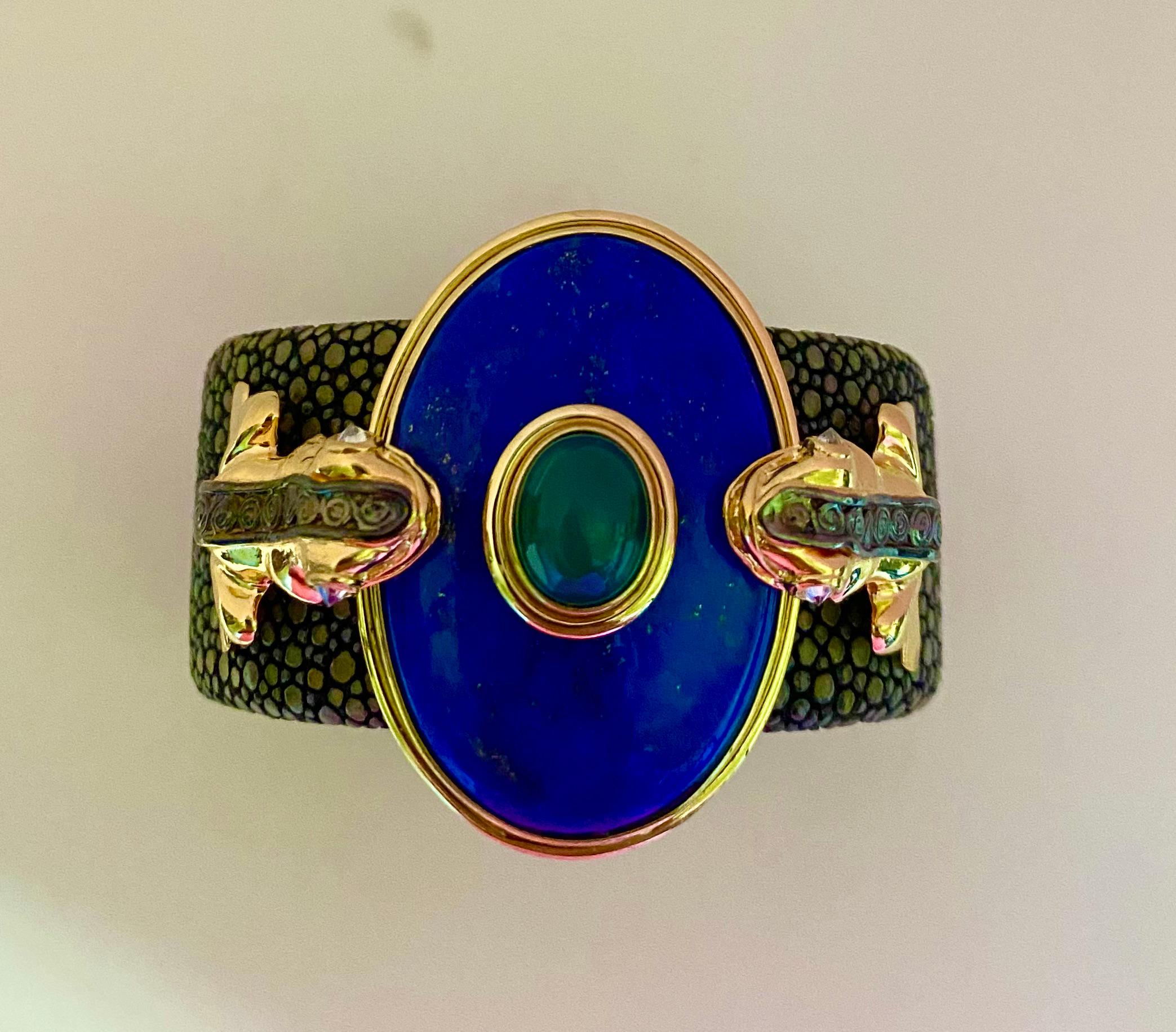Michael Kneebone Lapis Emerald Diamond Stringray Inca Frog Cuff Bracelet 7
