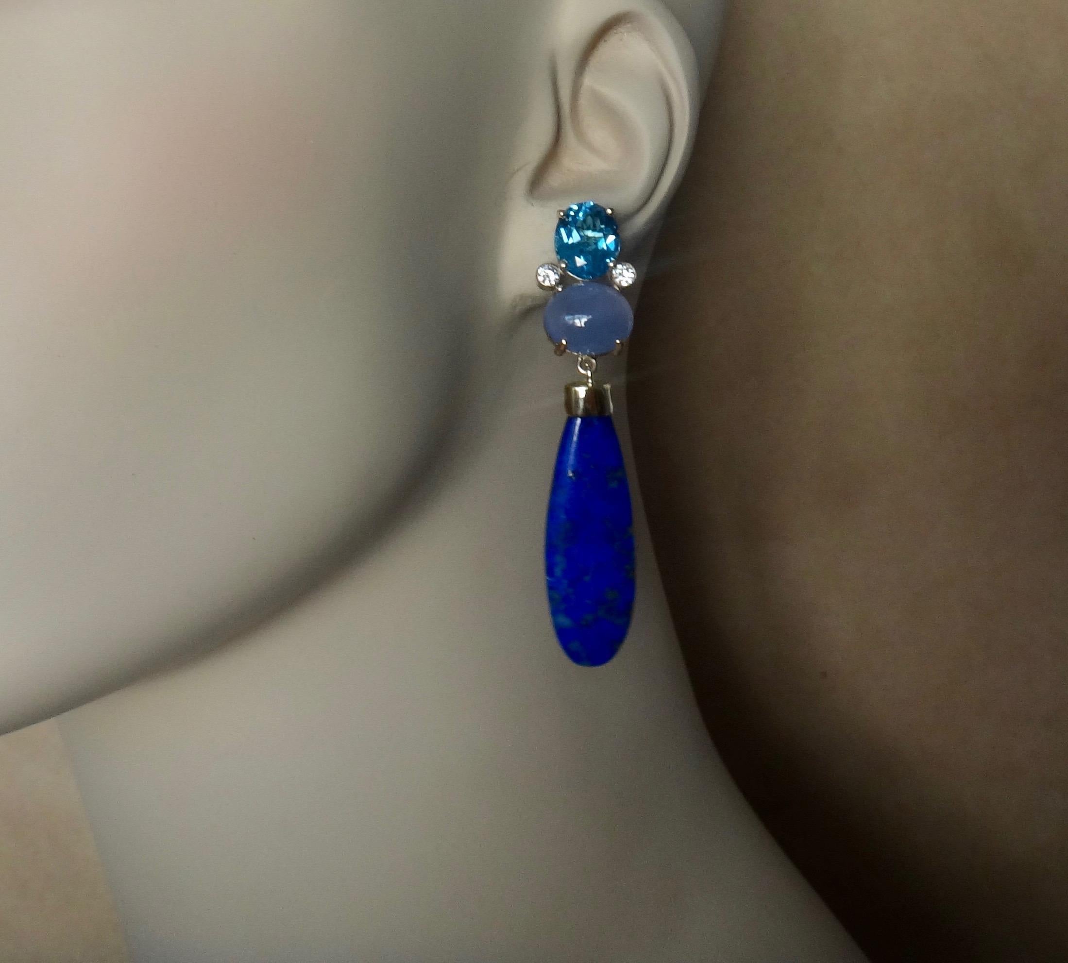 Michael Kneebone Lapis Lazuli Blue Topaz Chalcedony Diamond Dangle Earrings 5
