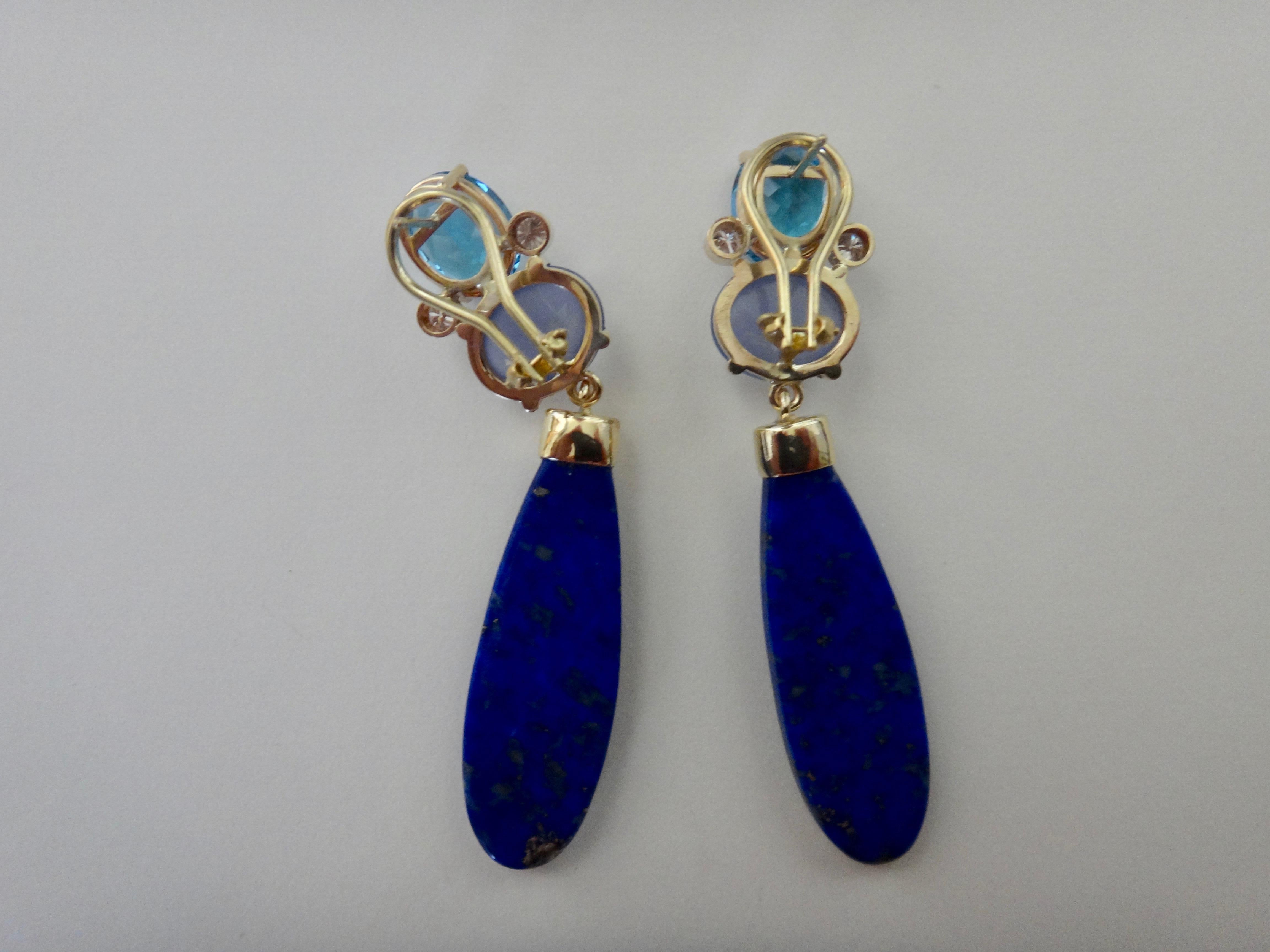 Michael Kneebone Lapis Lazuli Blue Topaz Chalcedony Diamond Dangle Earrings 4