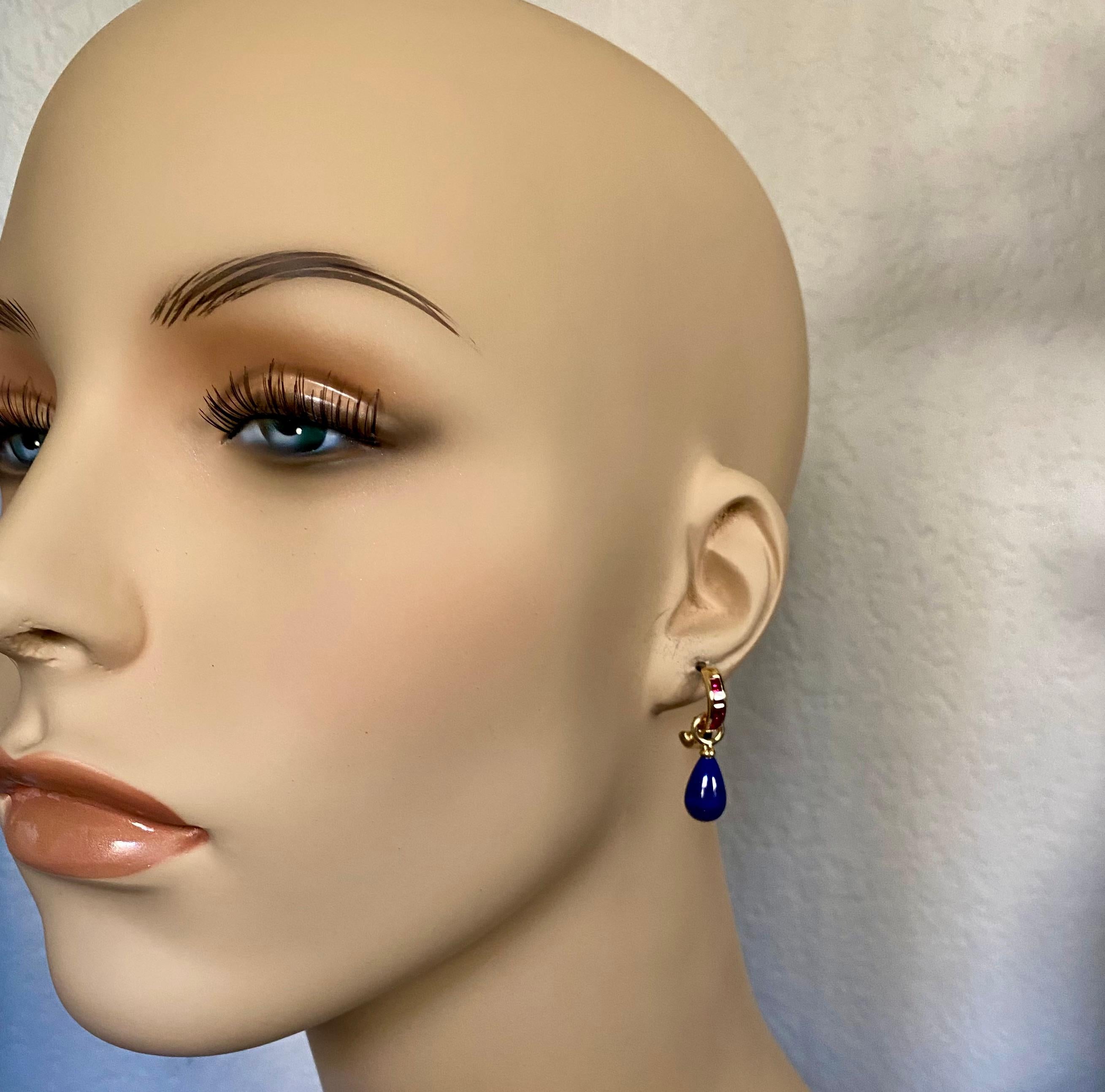 Mixed Cut Michael Kneebone Lapis Lazuli Ruby Huggie Drop Earrings For Sale