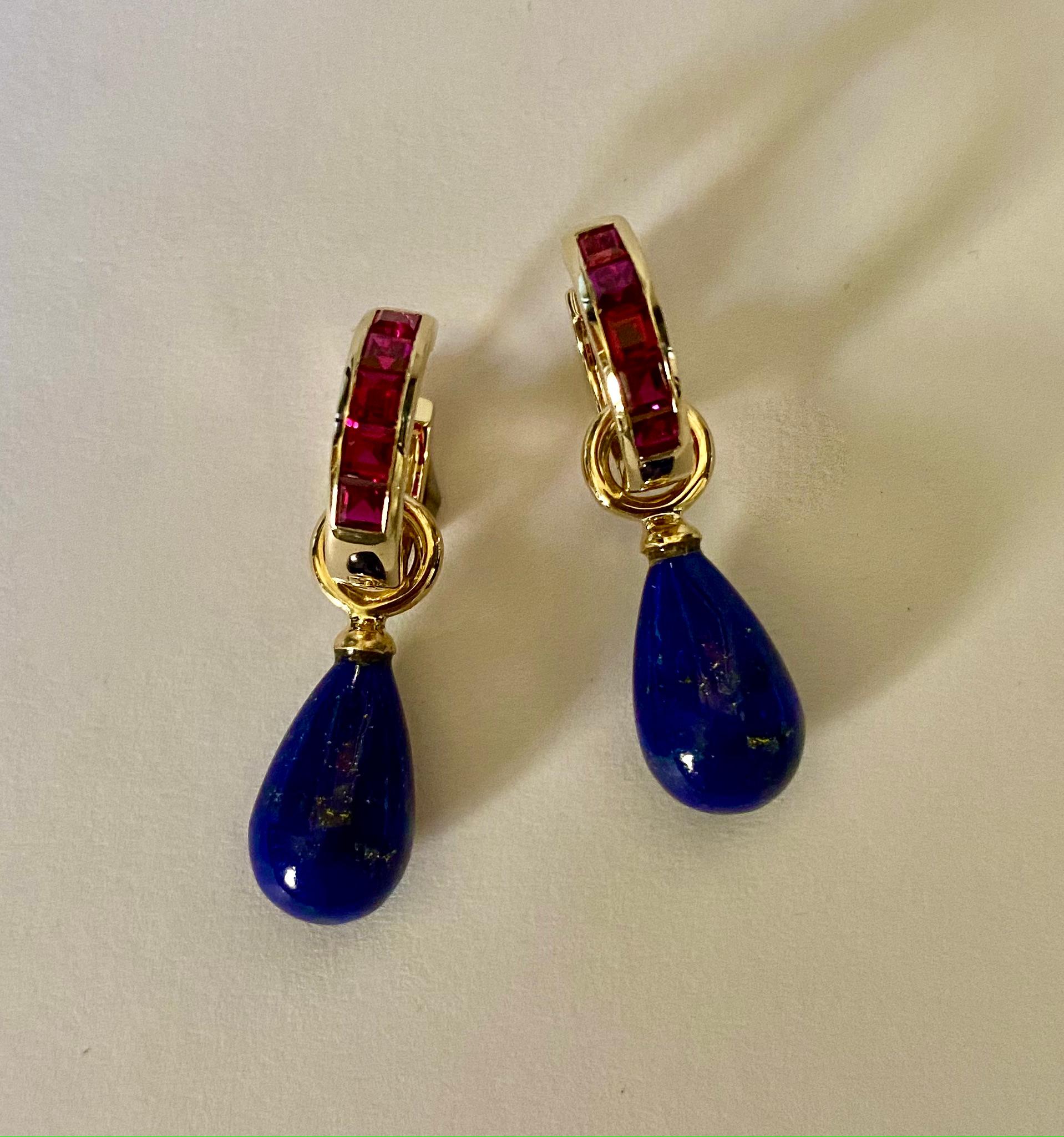 Michael Kneebone Lapis Lazuli Ruby Huggie Drop Earrings For Sale 1