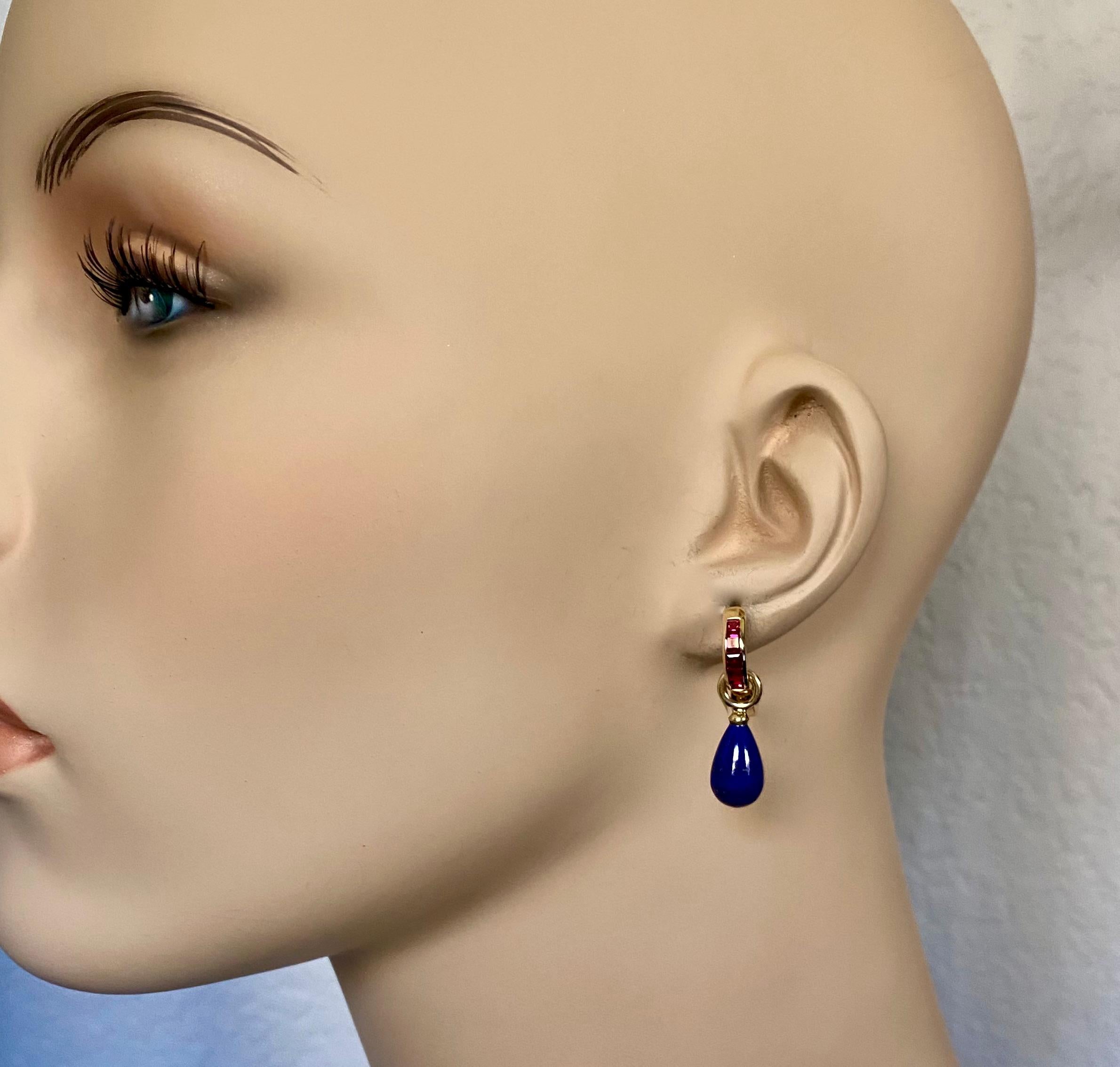 Michael Kneebone Lapis Lazuli Ruby Huggie Drop Earrings For Sale 2