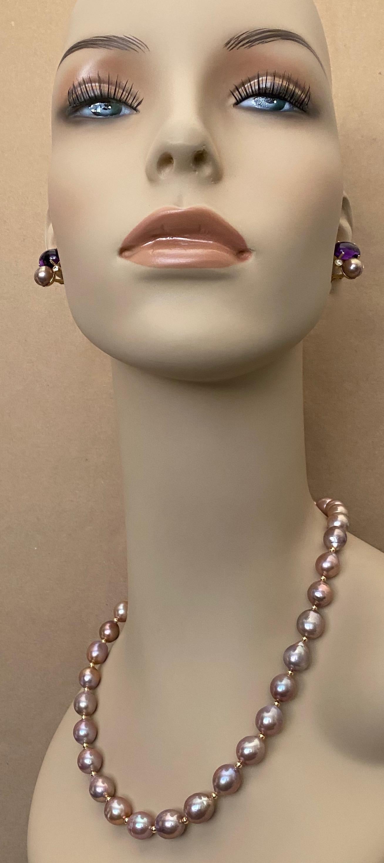 Contemporary Michael Kneebone Lavender Pearl Necklace Amethyst Diamond Pearl Earring Suite