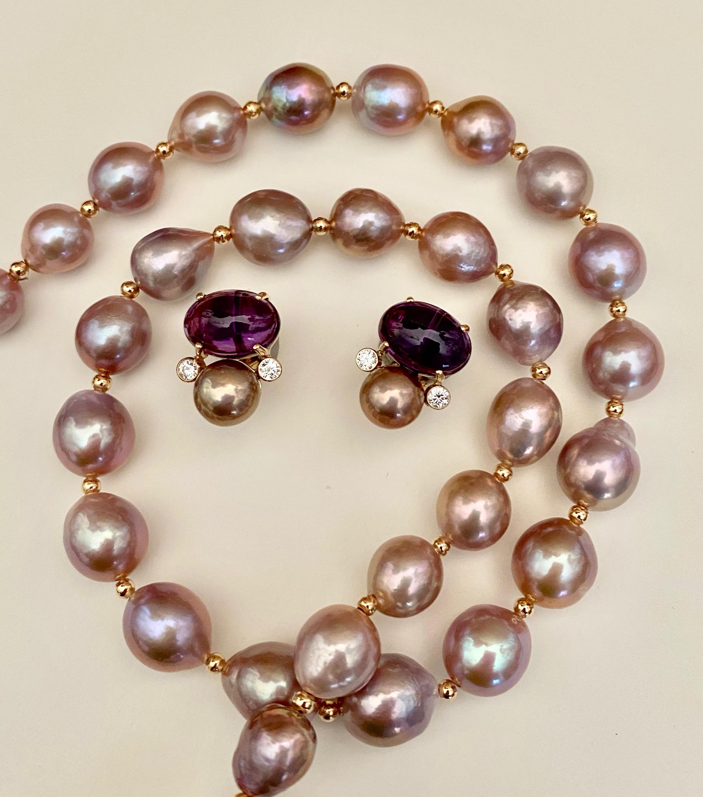 Women's Michael Kneebone Lavender Pearl Necklace Amethyst Diamond Pearl Earring Suite