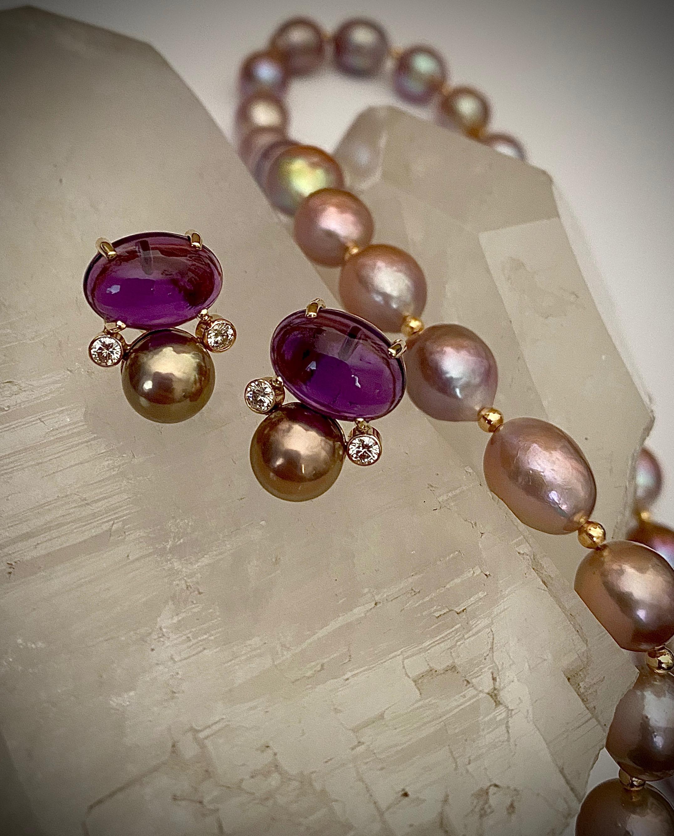 Michael Kneebone Lavender Pearl Necklace Amethyst Diamond Pearl Earring Suite 1